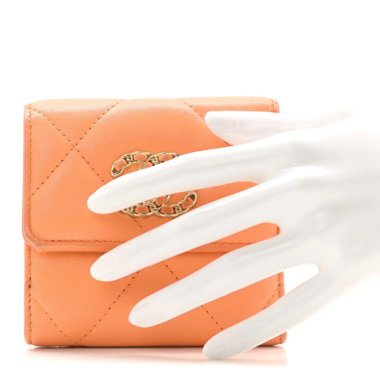 Goatskin Quilted Small Chanel 19 Flap Wallet Orange - Image 2