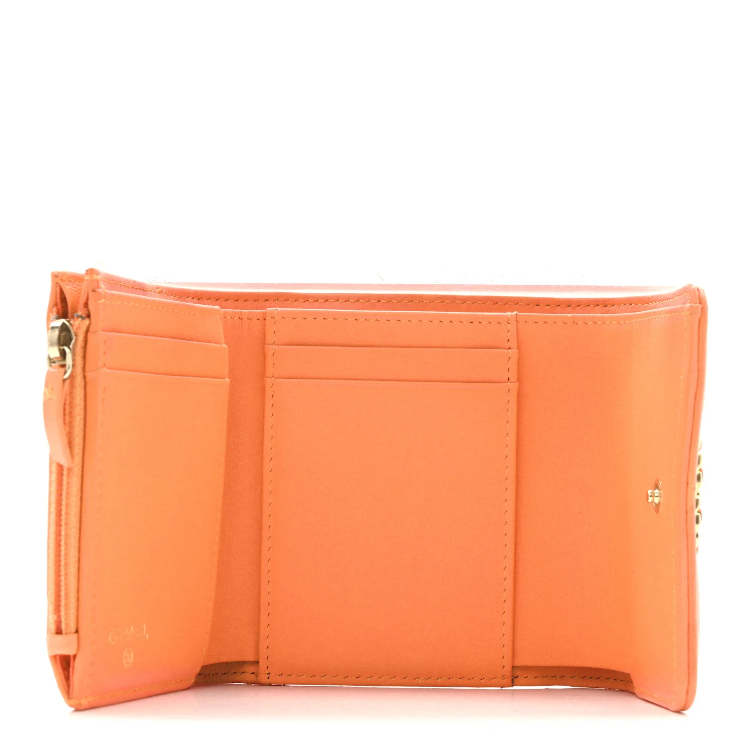 Goatskin Quilted Small Chanel 19 Flap Wallet Orange - Image 5