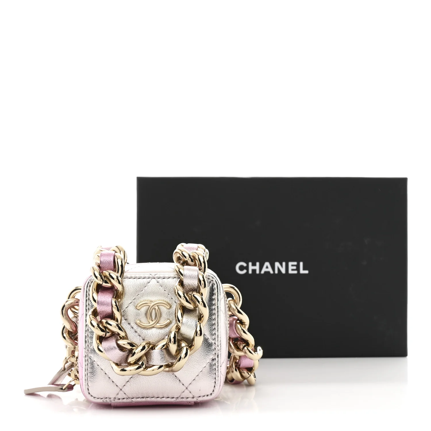 Gradient Metallic Lambskin Quilted Like A Wallet Clutch With Chain Gold Pink - Image 11