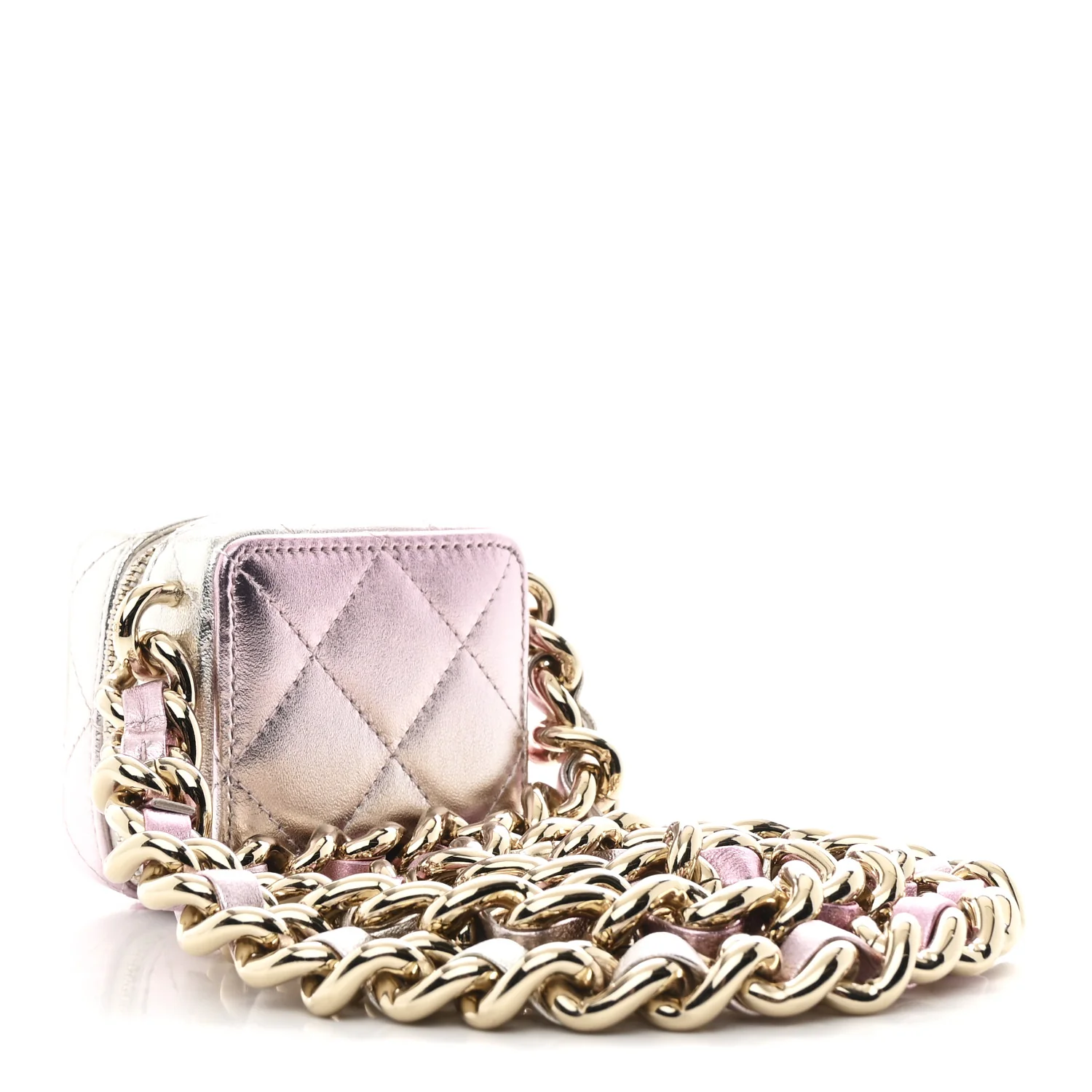 Gradient Metallic Lambskin Quilted Like A Wallet Clutch With Chain Gold Pink - Image 3