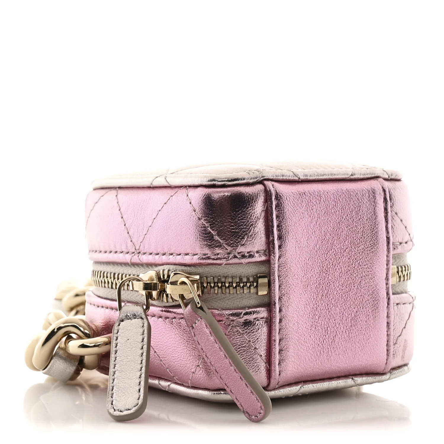 Gradient Metallic Lambskin Quilted Like A Wallet Clutch With Chain Gold Pink - Image 4