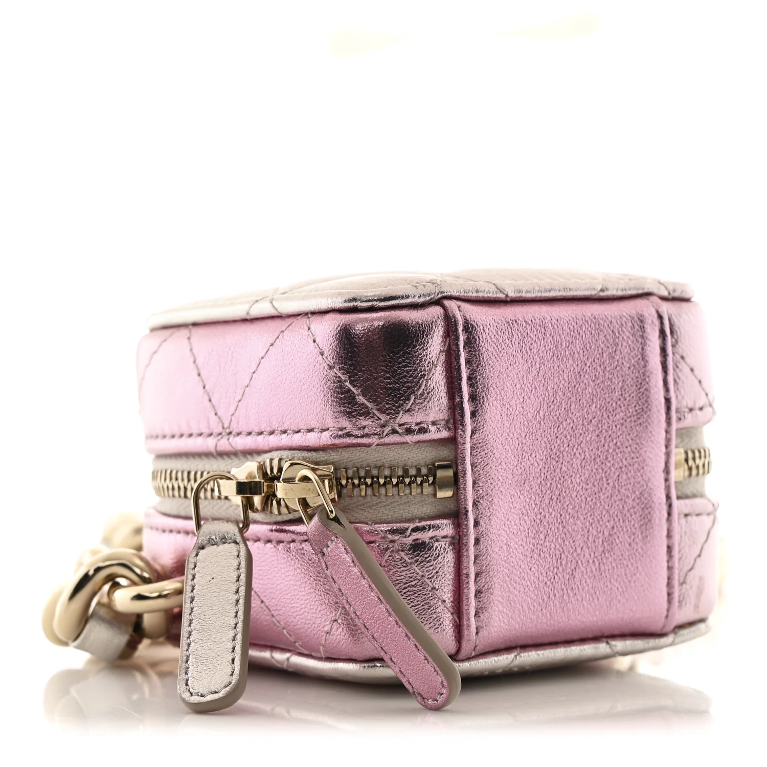 Gradient Metallic Lambskin Quilted Like A Wallet Clutch With Chain Gold Pink - Image 9