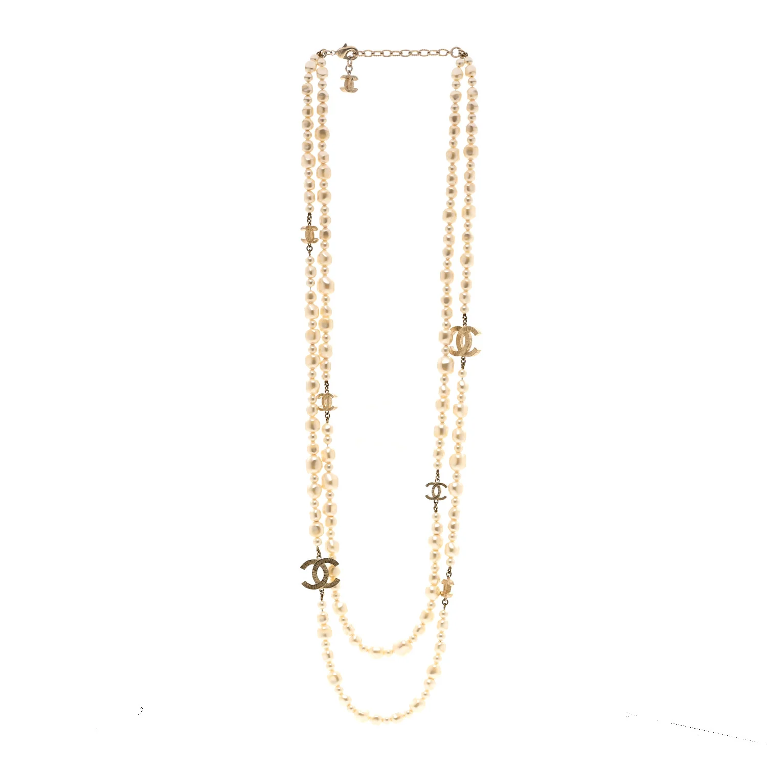 Graduated Pearl CC Long Necklace Gold - Image 3