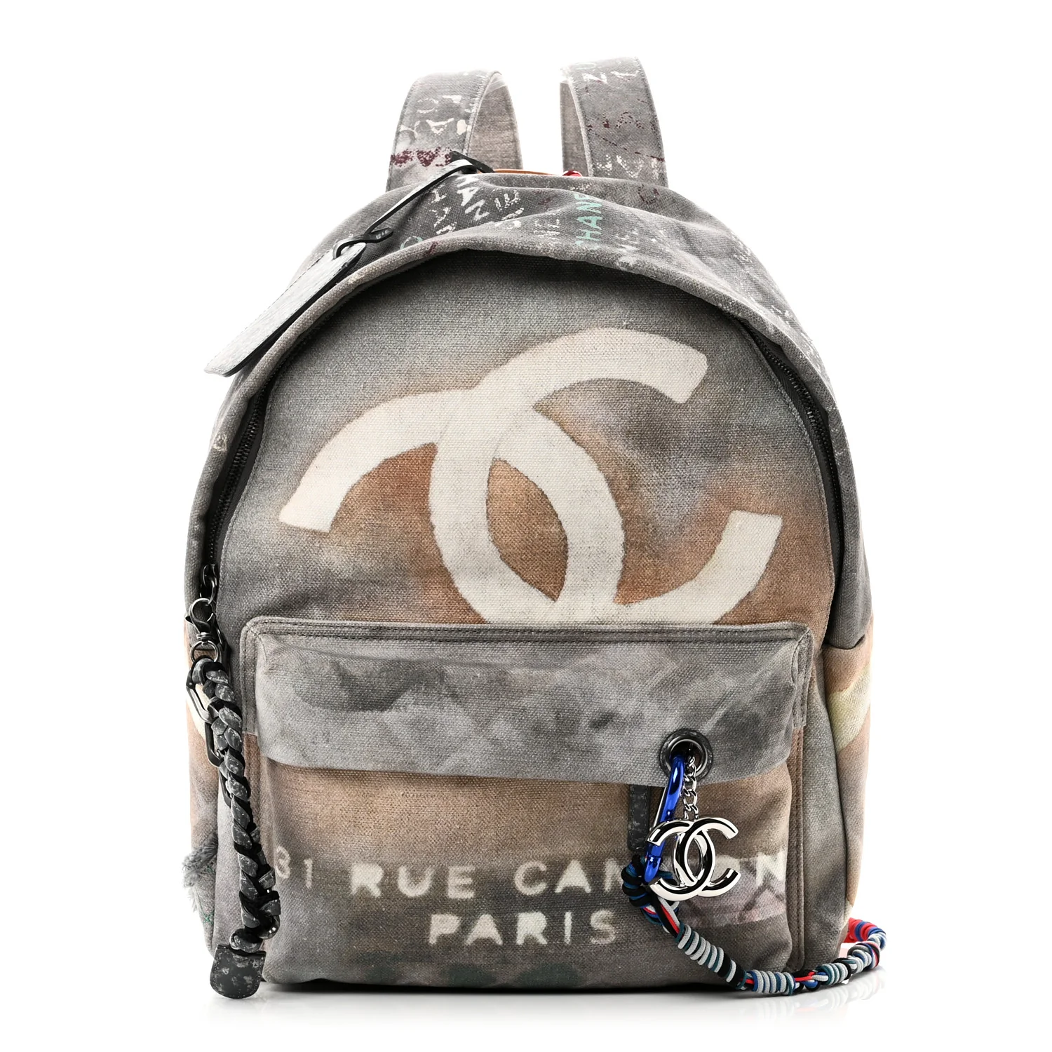 Graffiti Printed Canvas Medium Backpack Grey