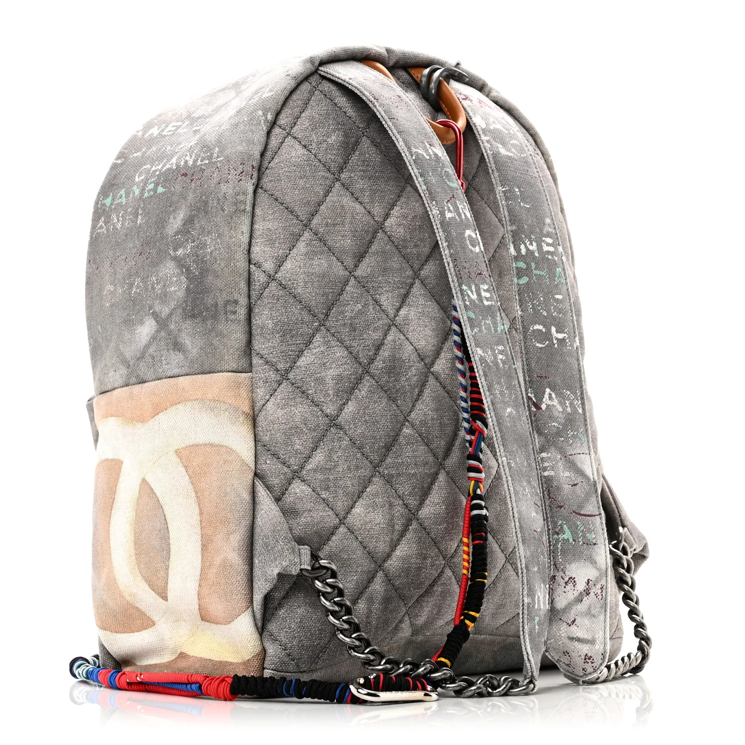 Graffiti Printed Canvas Medium Backpack Grey - Image 2