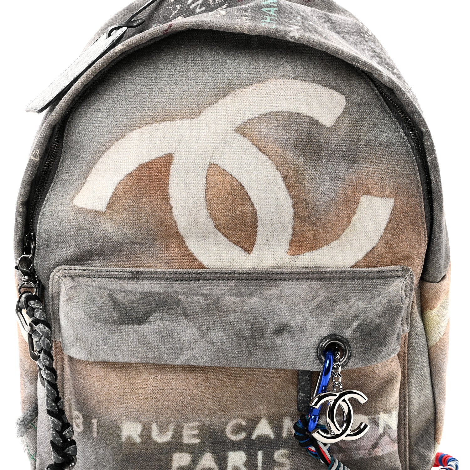 Graffiti Printed Canvas Medium Backpack Grey - Image 7