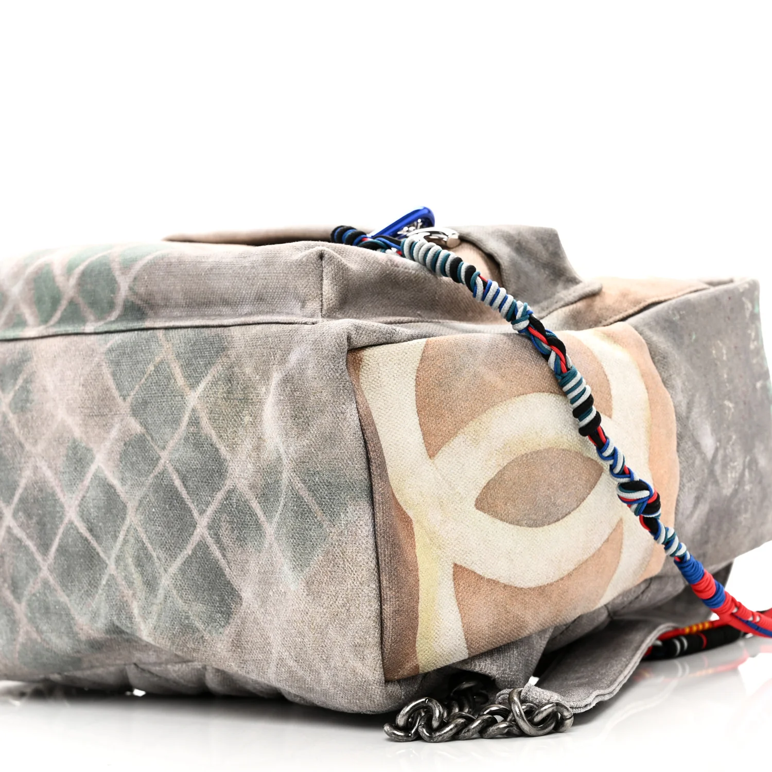 Graffiti Printed Canvas Medium Backpack Grey - Image 9