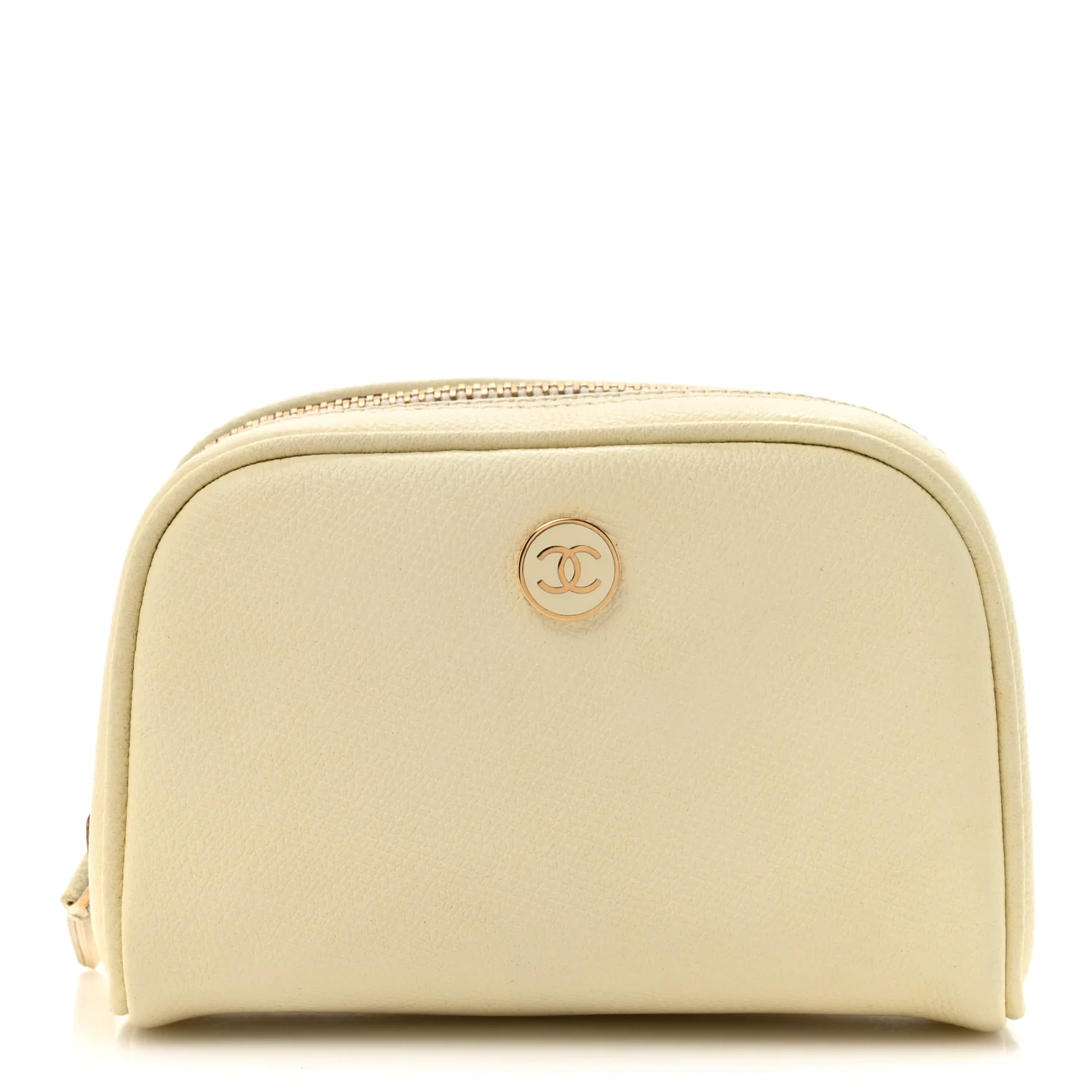 Grained Calfskin CC Button Small Pouch Cosmetic Case Yellow