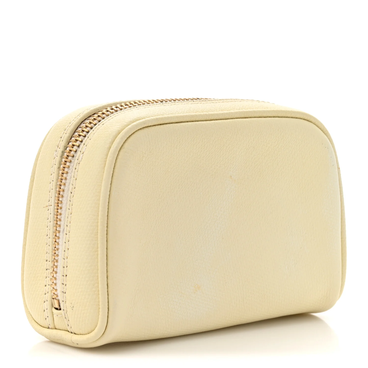Grained Calfskin CC Button Small Pouch Cosmetic Case Yellow - Image 3