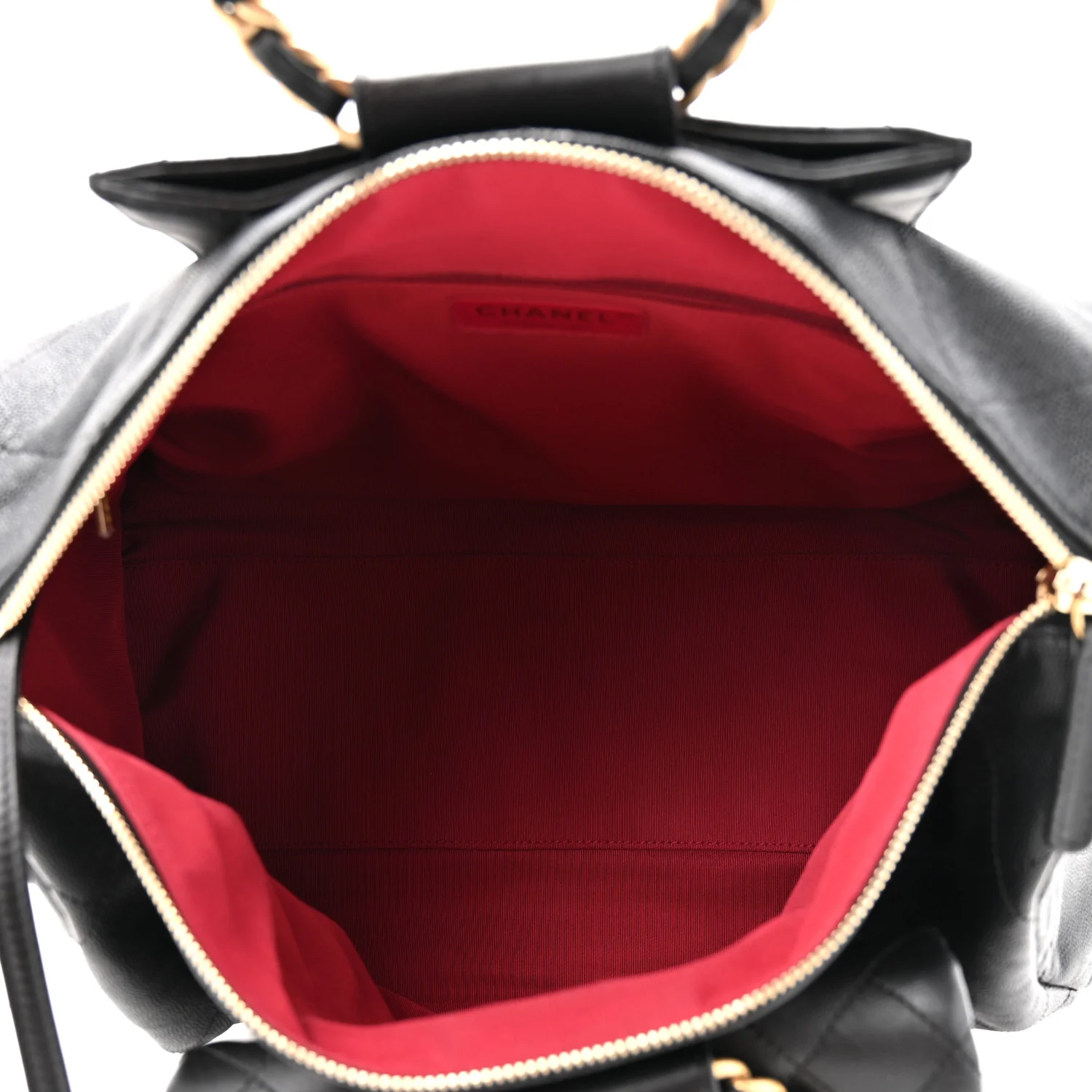 Grained Calfskin Lambskin Quilted Large Bowling Bag Black - Image 5