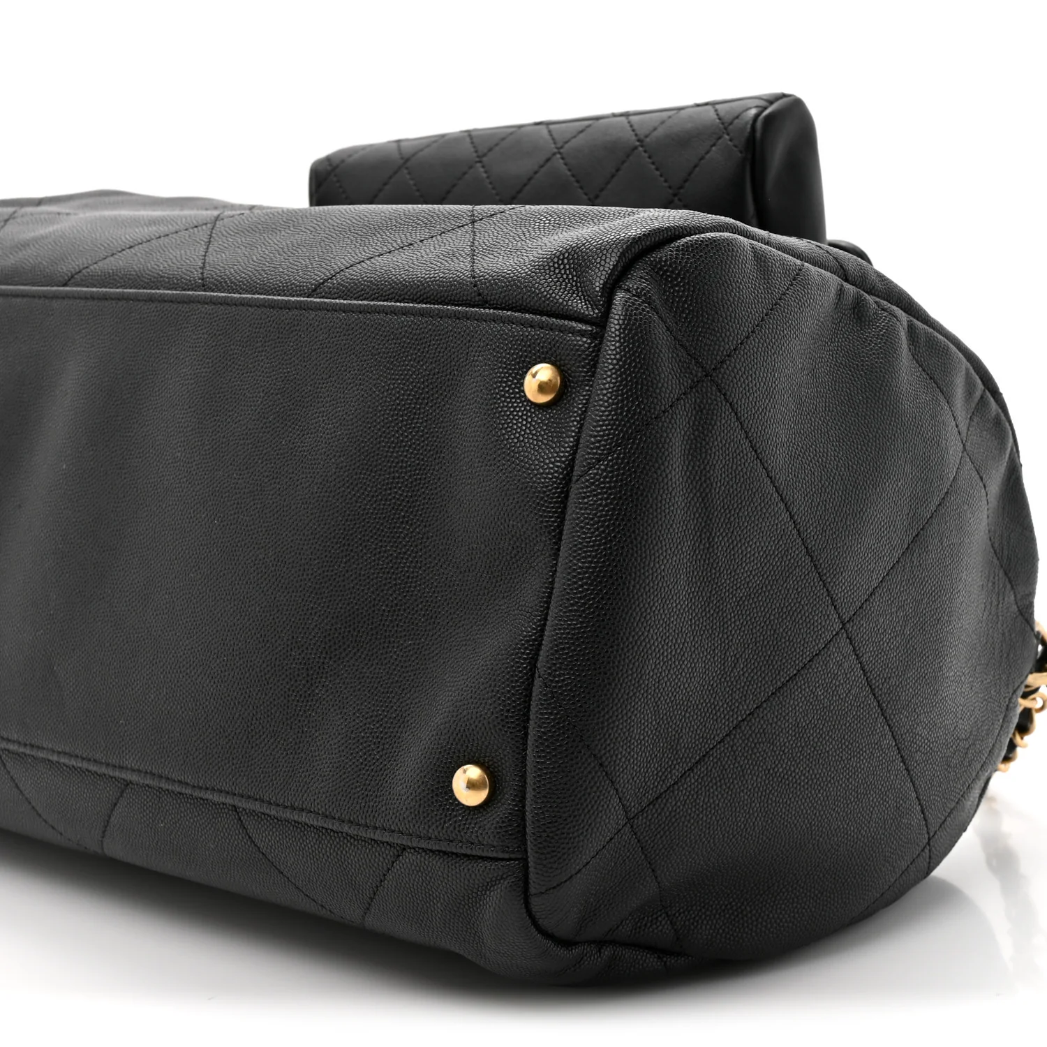 Grained Calfskin Lambskin Quilted Large Bowling Bag Black - Image 9