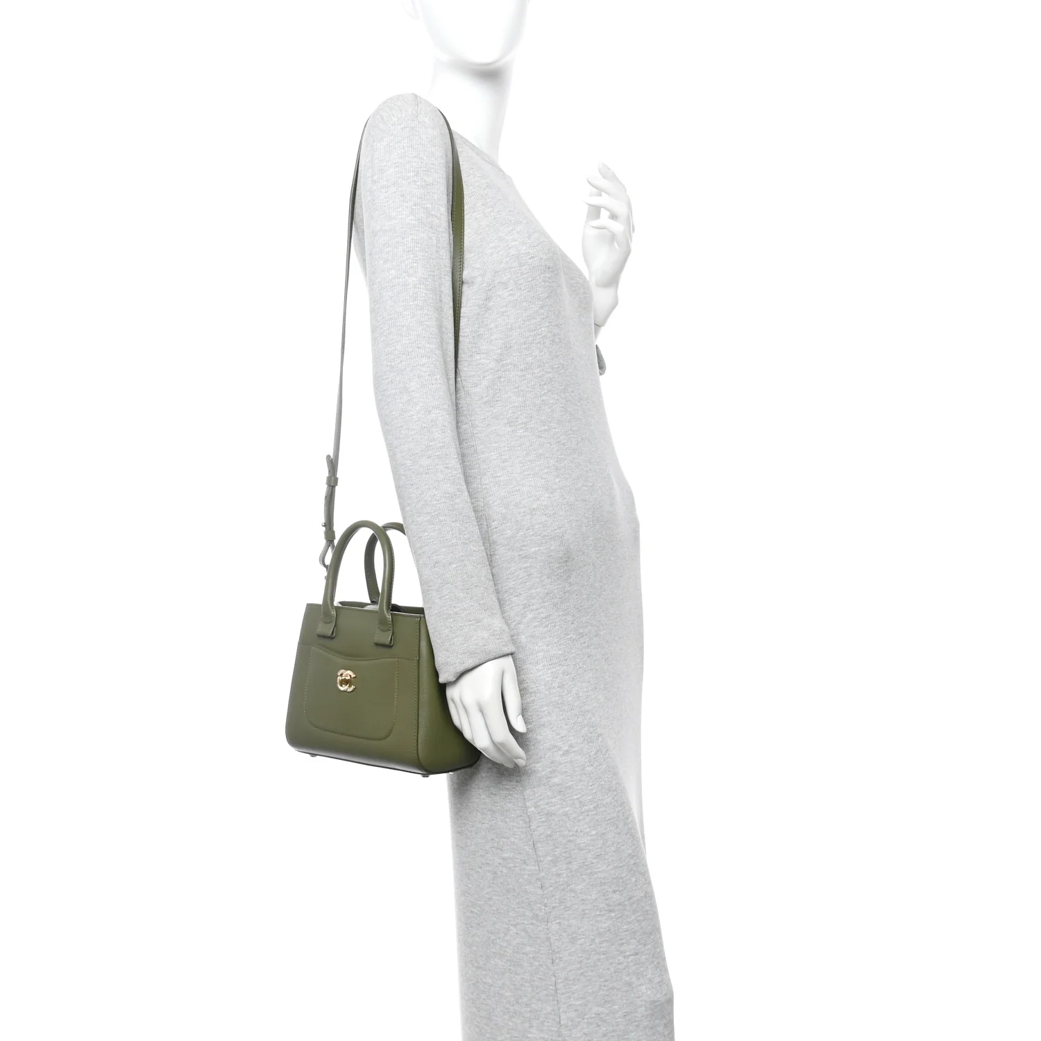 Grained Calfskin Mini Neo Executive Shopper Tote Khaki - Image 2