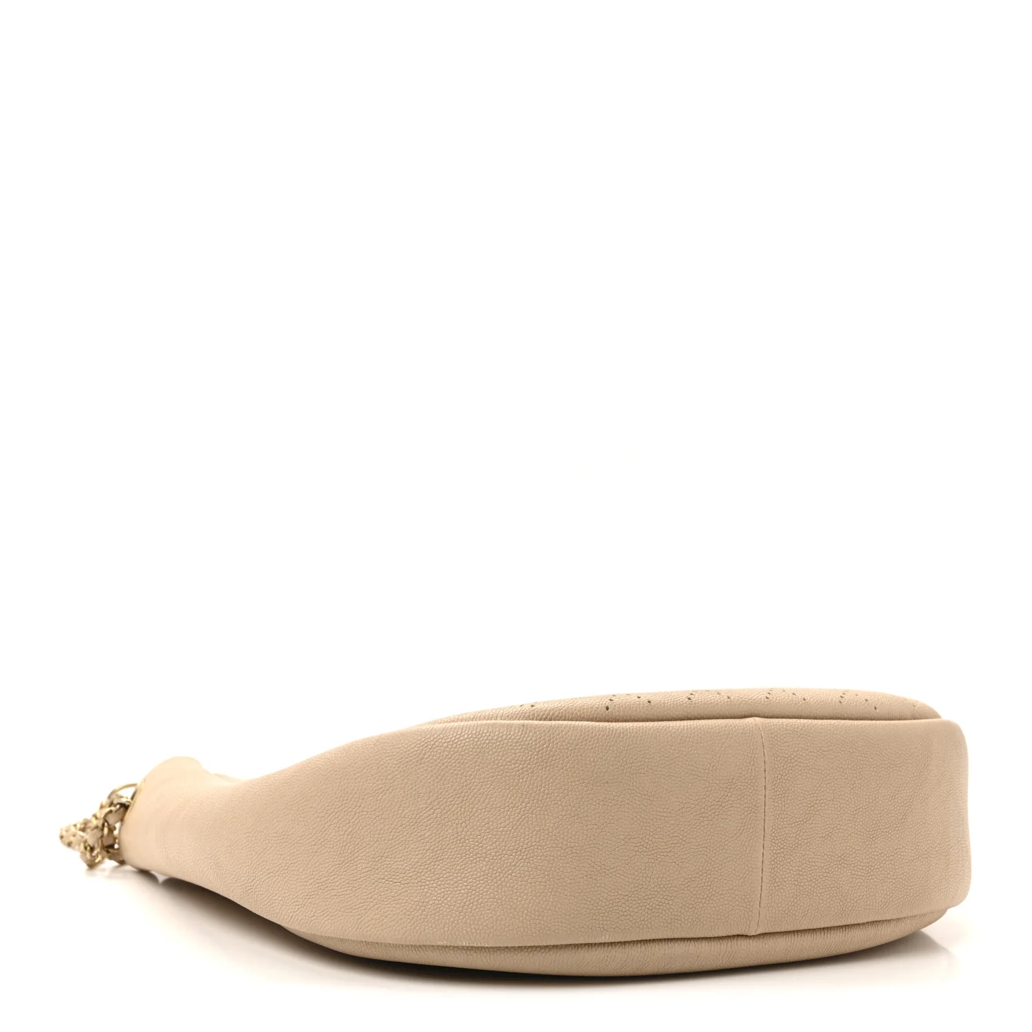 Grained Calfskin Perforated Small Flap Hobo Beige - Image 4