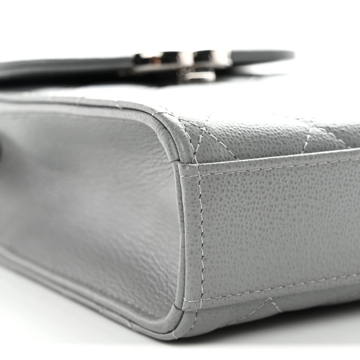 Grained Calfskin Quilted CC Box Clutch With Chain Grey - Image 10