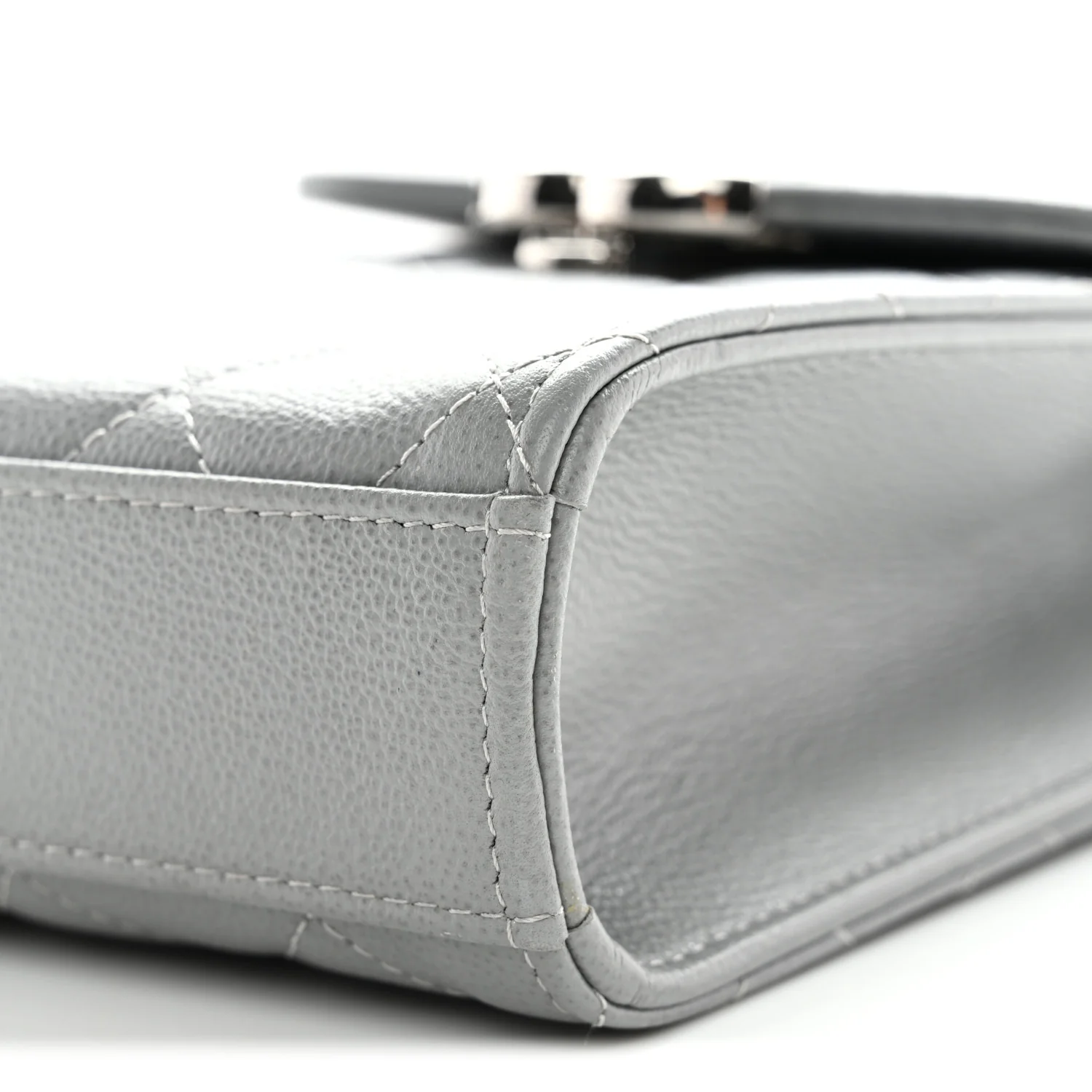 Grained Calfskin Quilted CC Box Clutch With Chain Grey - Image 11