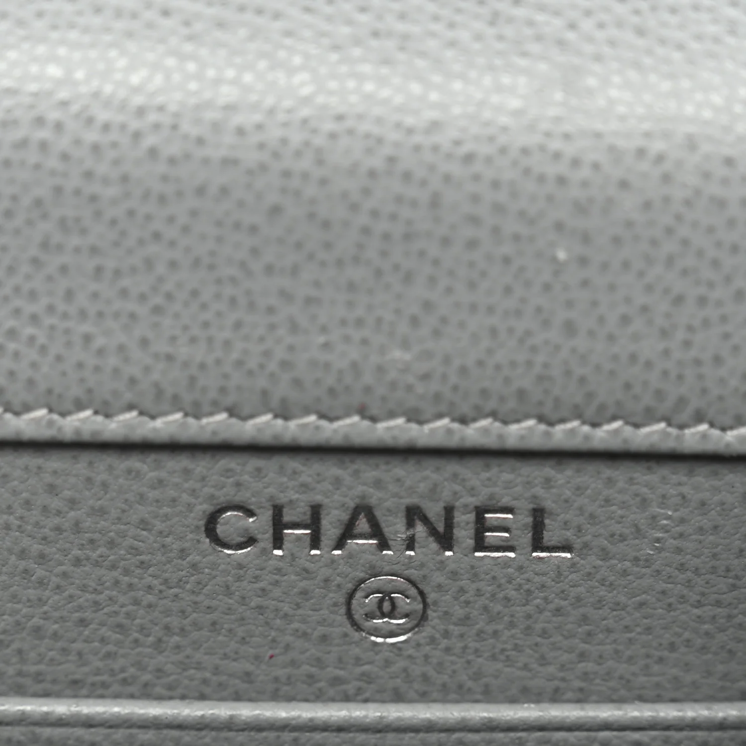 Grained Calfskin Quilted CC Box Clutch With Chain Grey - Image 6