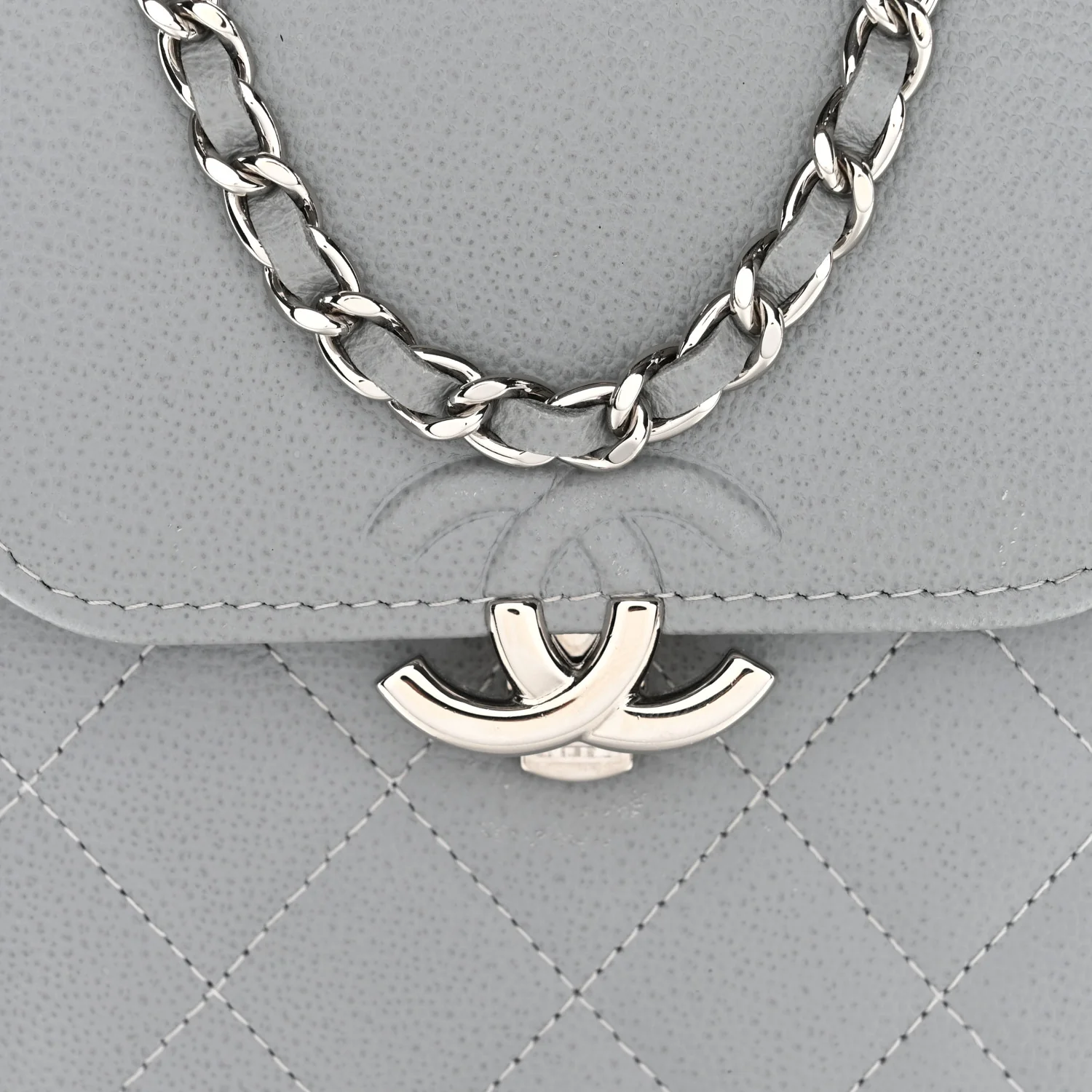 Grained Calfskin Quilted CC Box Clutch With Chain Grey - Image 9