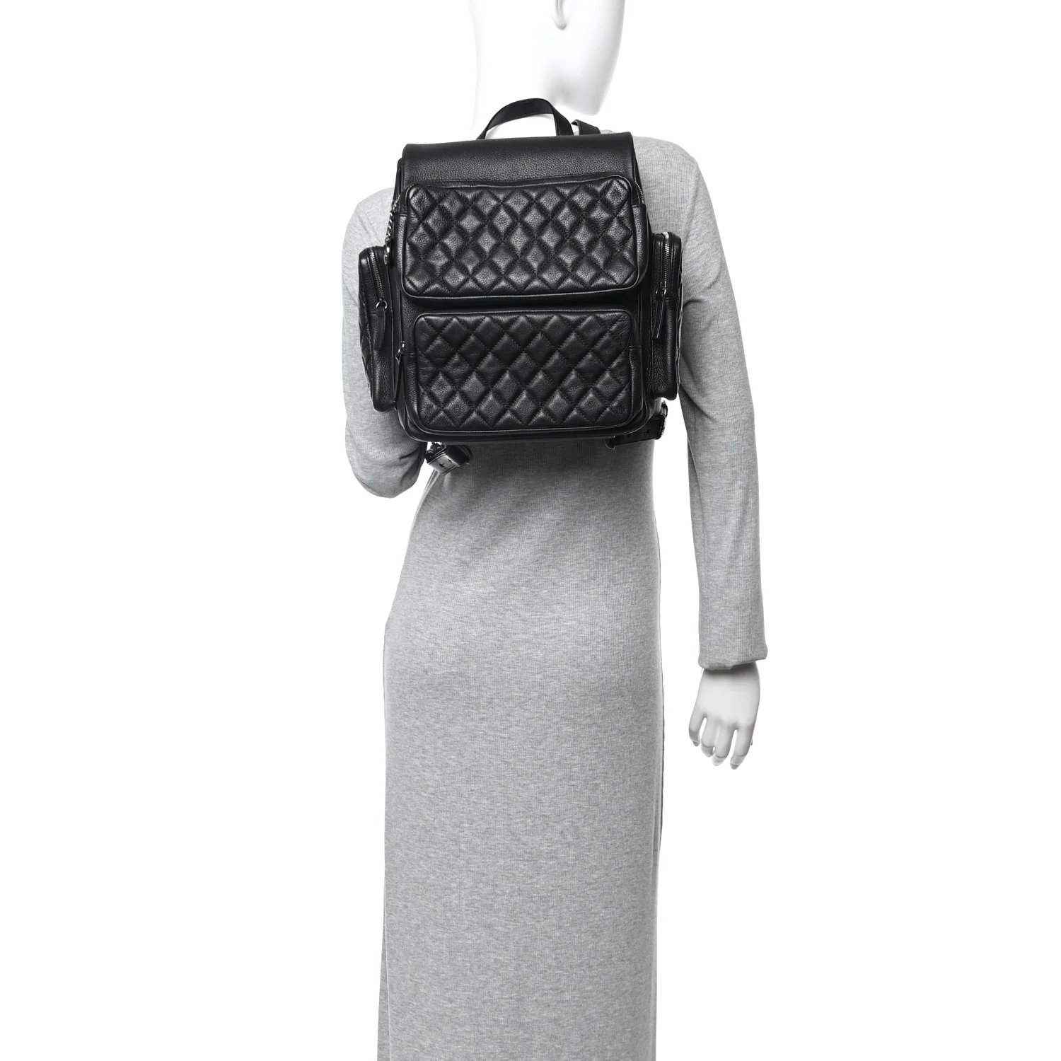 Grained Calfskin Quilted Large Casual Rock Backpack Black - Image 2