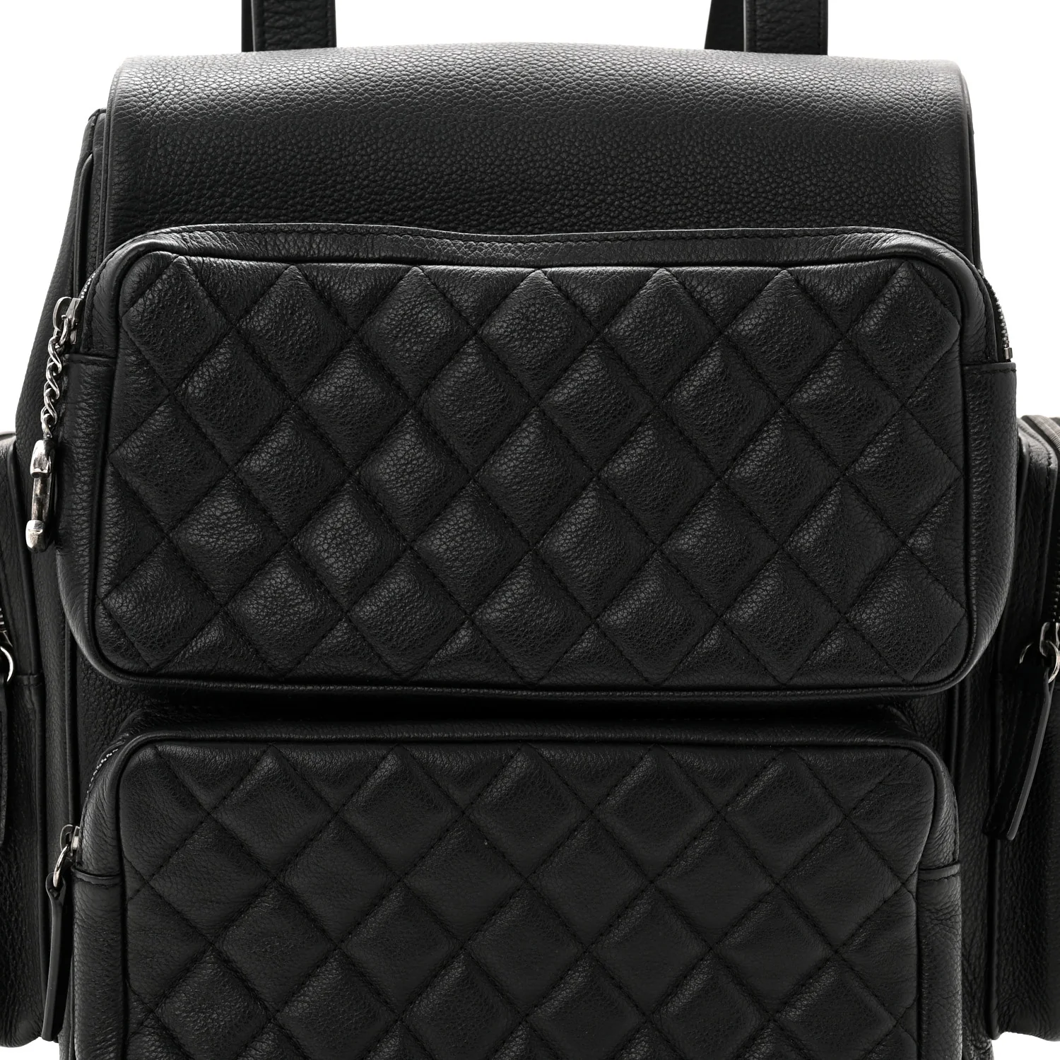 Grained Calfskin Quilted Large Casual Rock Backpack Black - Image 8
