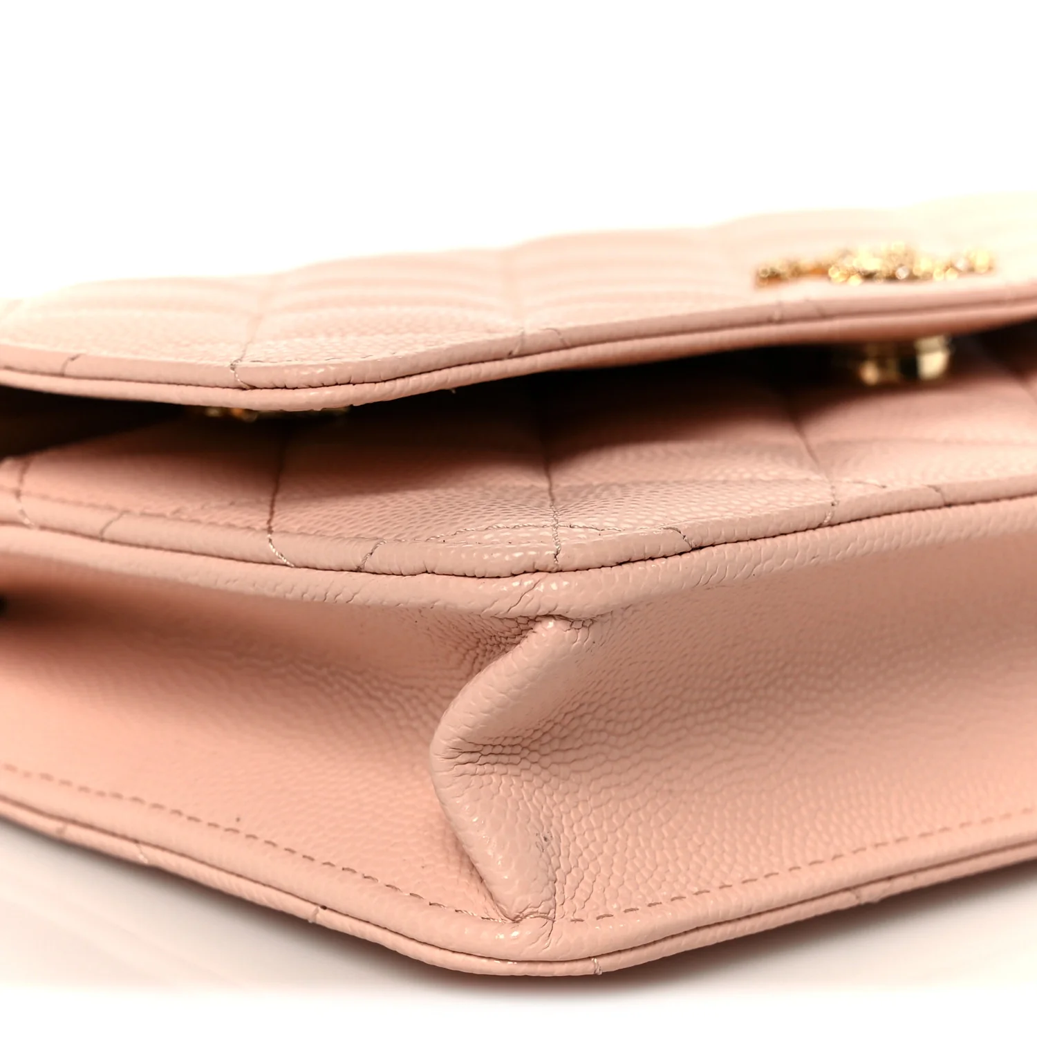 Grained Calfskin Quilted Strass CC Wallet On Chain WOC Light Pink - Image 10