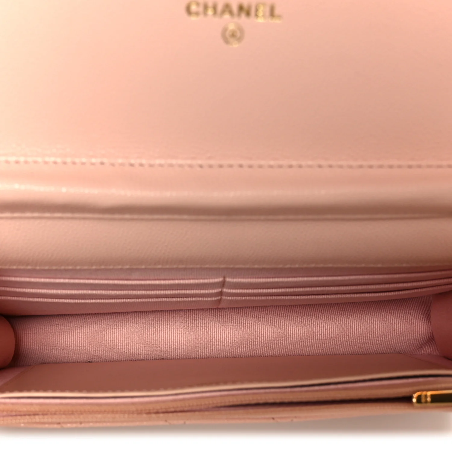 Grained Calfskin Quilted Strass CC Wallet On Chain WOC Light Pink - Image 5