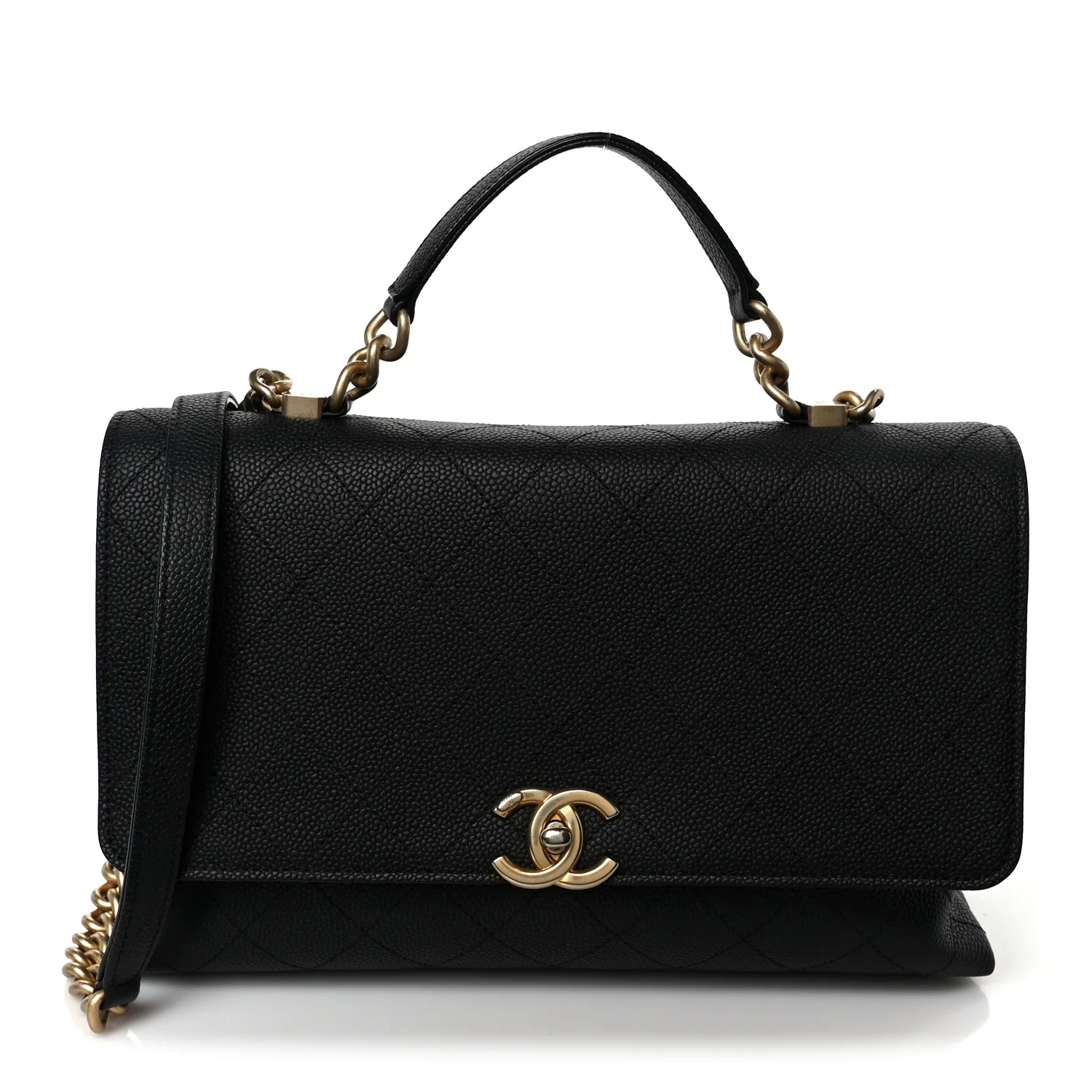 Grained Calfskin Stitched Flap Black