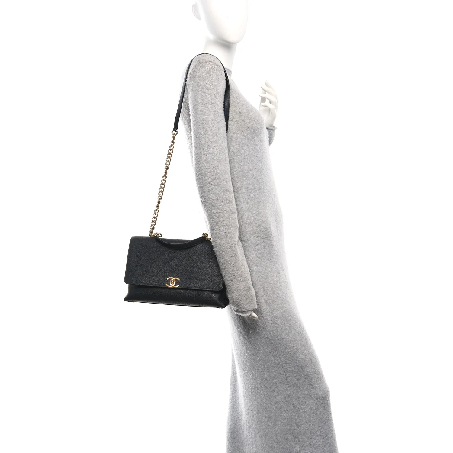 Grained Calfskin Stitched Flap Black - Image 2
