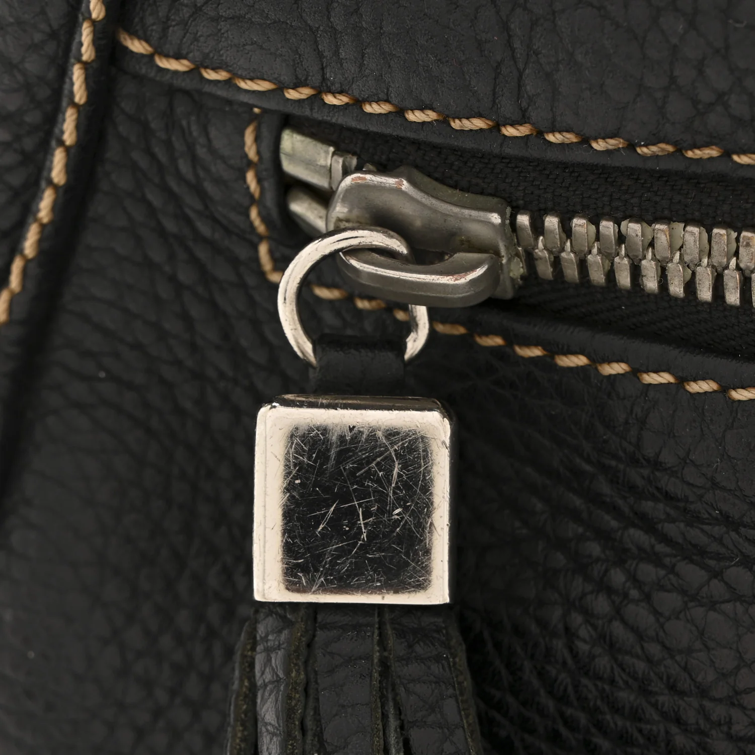 Grained Calfskin Tassel Shoulder Bag Black - Image 14