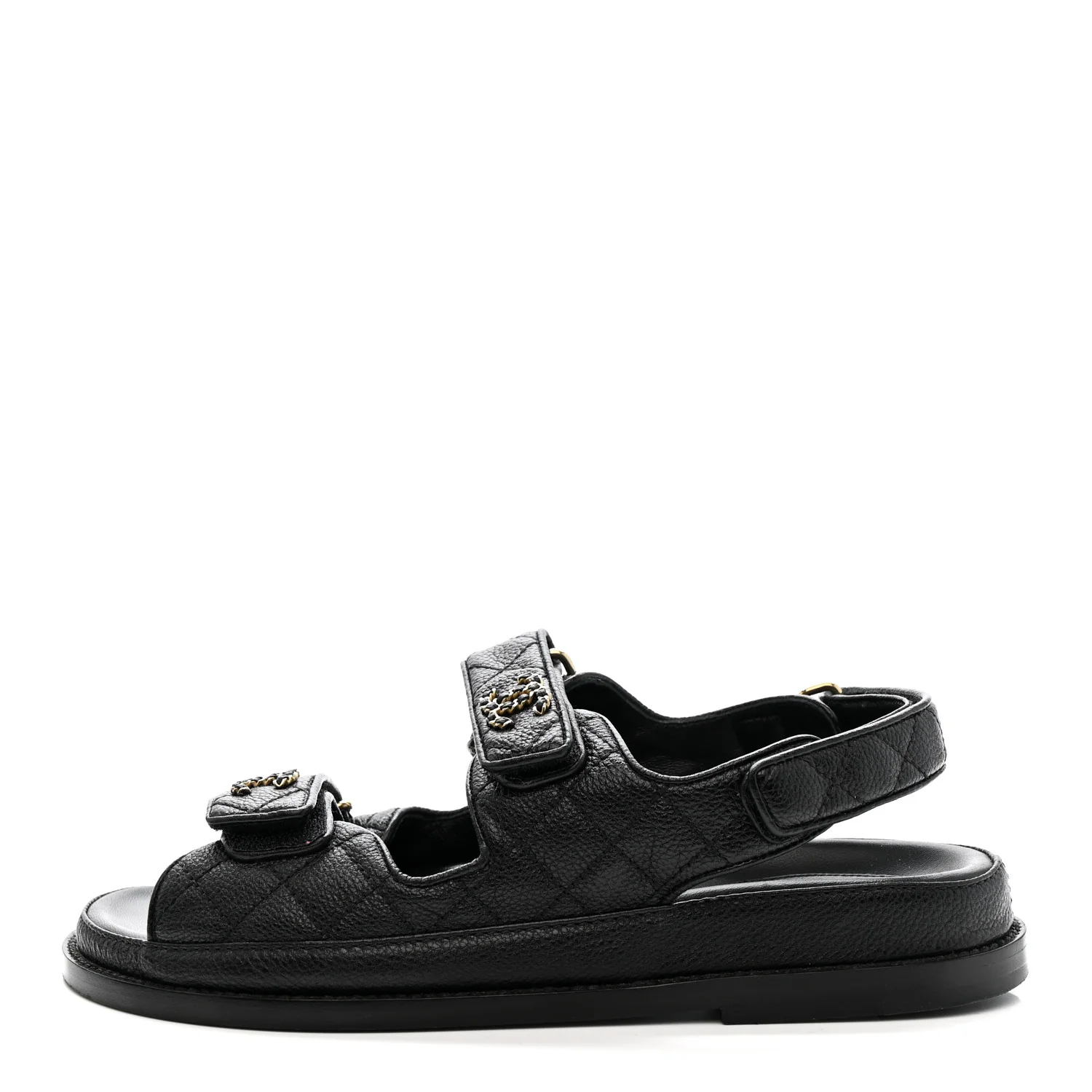 Grained Calfskin Velcro Dad Sandals 36.5 Black