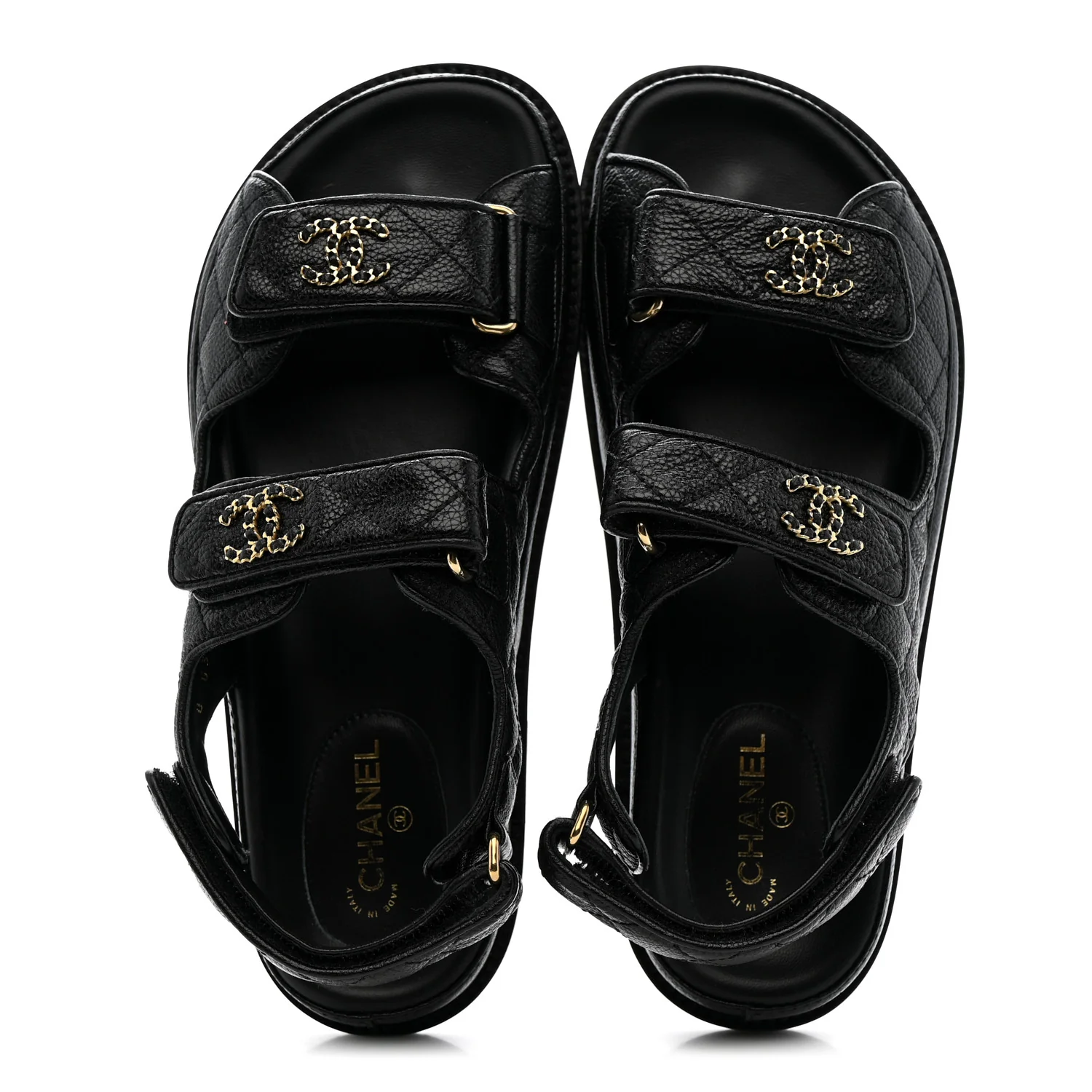 Grained Calfskin Velcro Dad Sandals 36.5 Black - Image 2