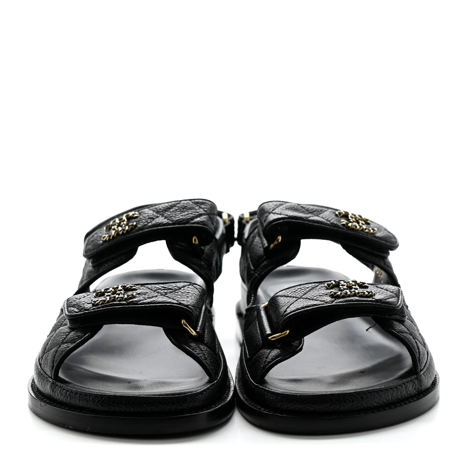 Grained Calfskin Velcro Dad Sandals 36.5 Black - Image 3