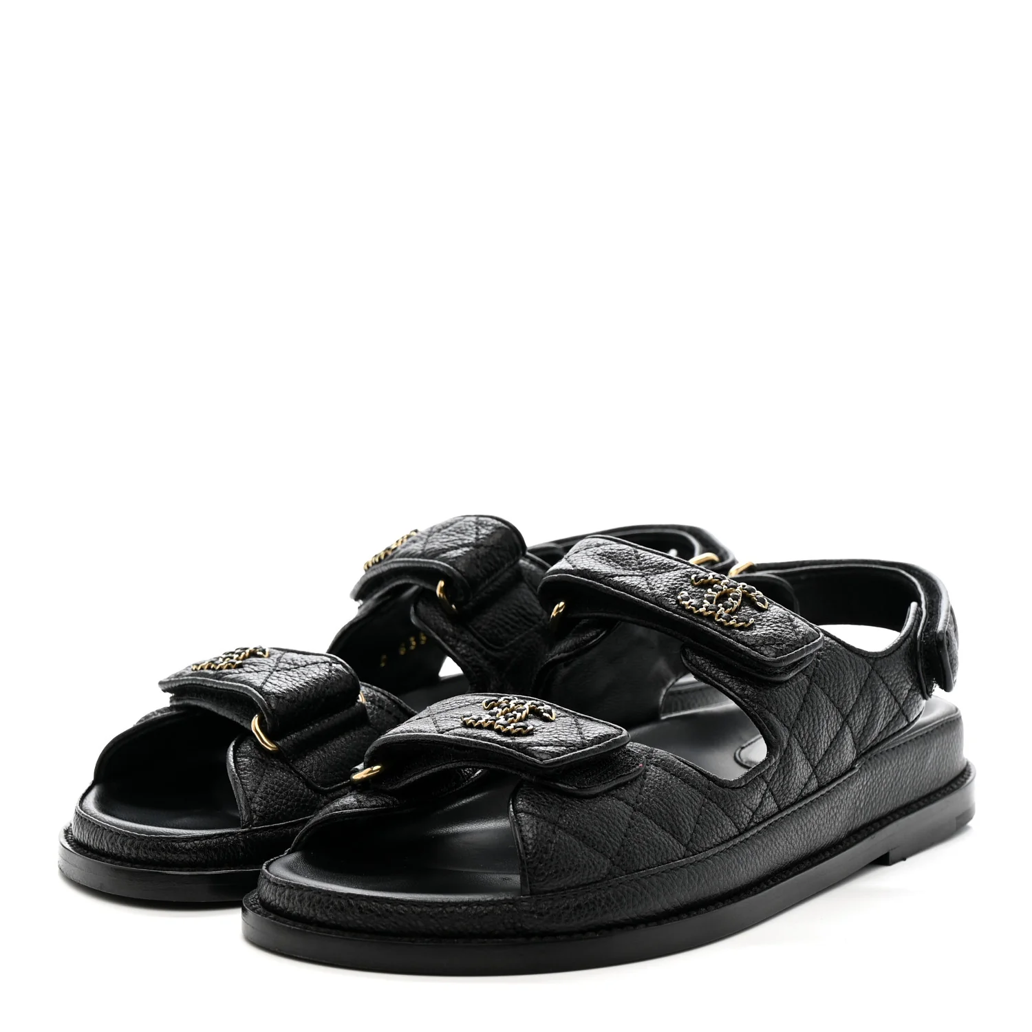 Grained Calfskin Velcro Dad Sandals 36.5 Black - Image 4