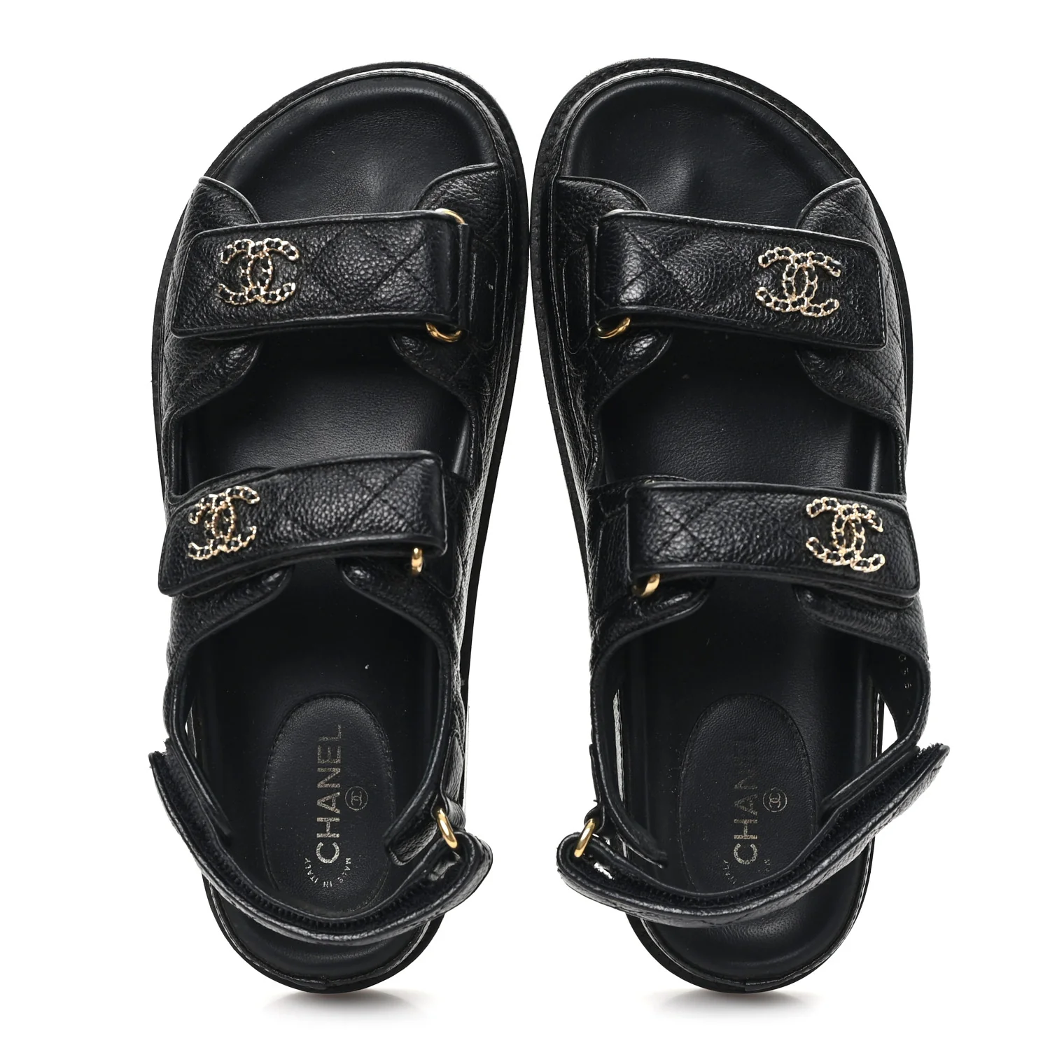 Grained Calfskin Velcro Dad Sandals 38 Black - Image 2