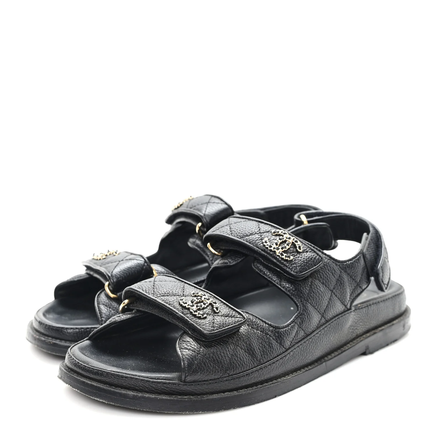 Grained Calfskin Velcro Dad Sandals 38 Black - Image 4