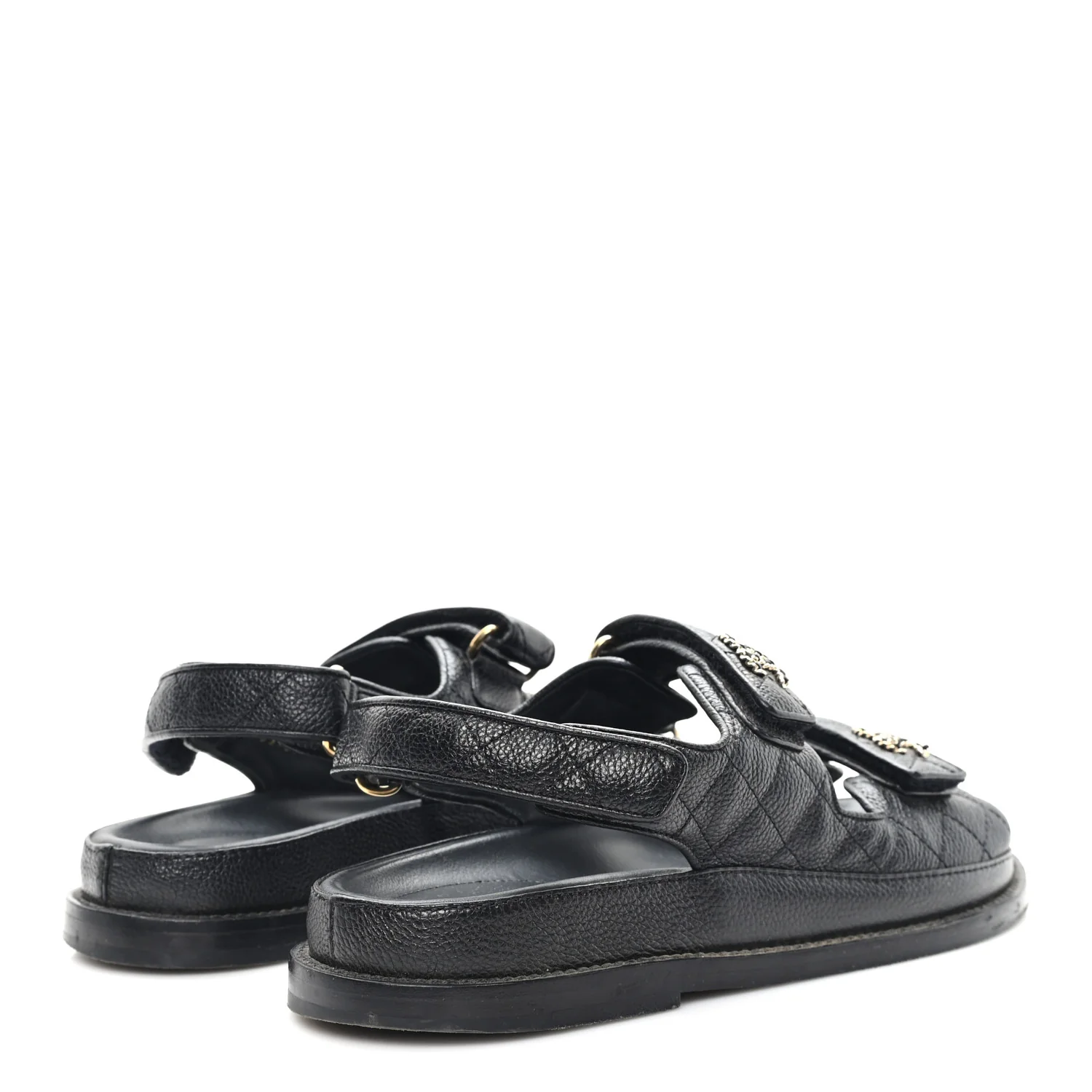 Grained Calfskin Velcro Dad Sandals 38 Black - Image 5