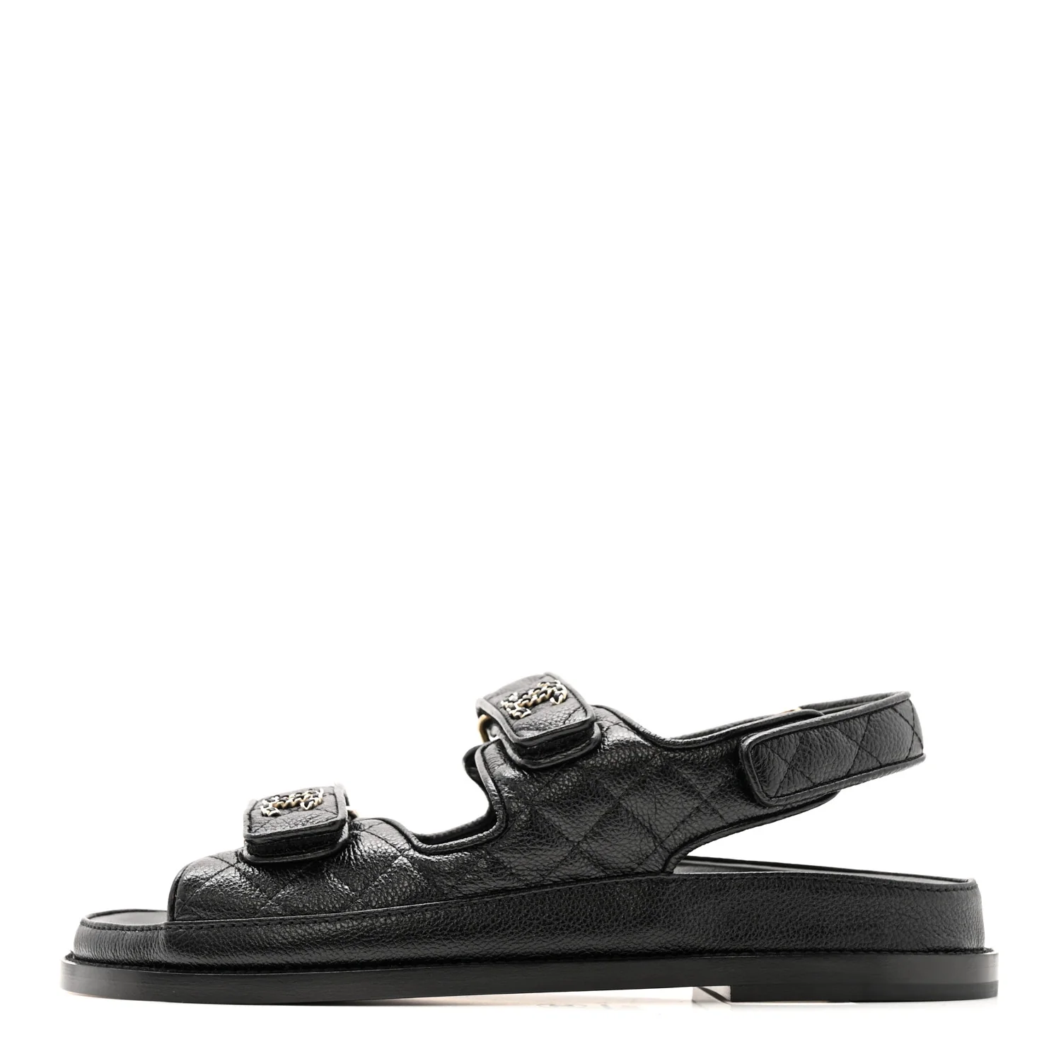 Grained Calfskin Velcro Dad Sandals 38.5 Black - Image 2