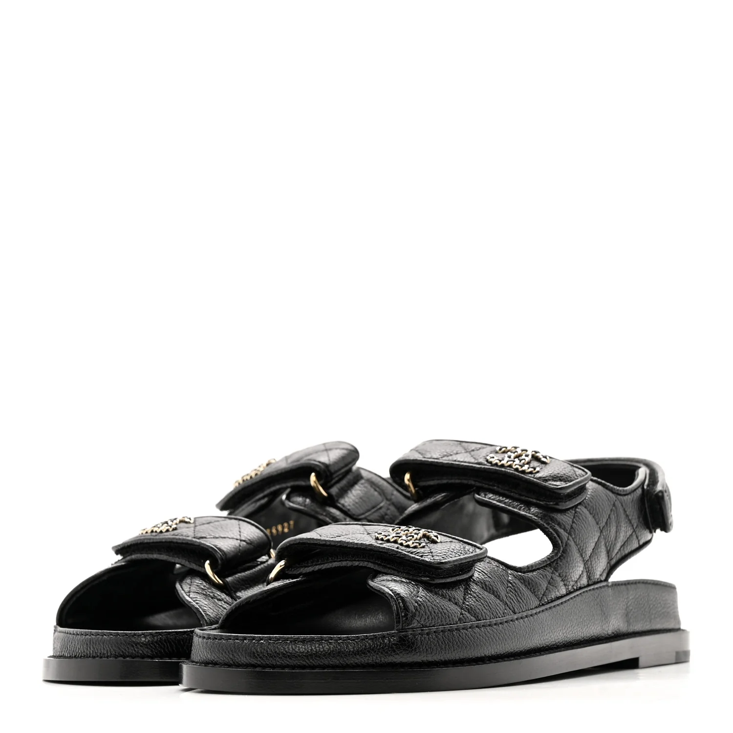 Grained Calfskin Velcro Dad Sandals 38.5 Black - Image 7