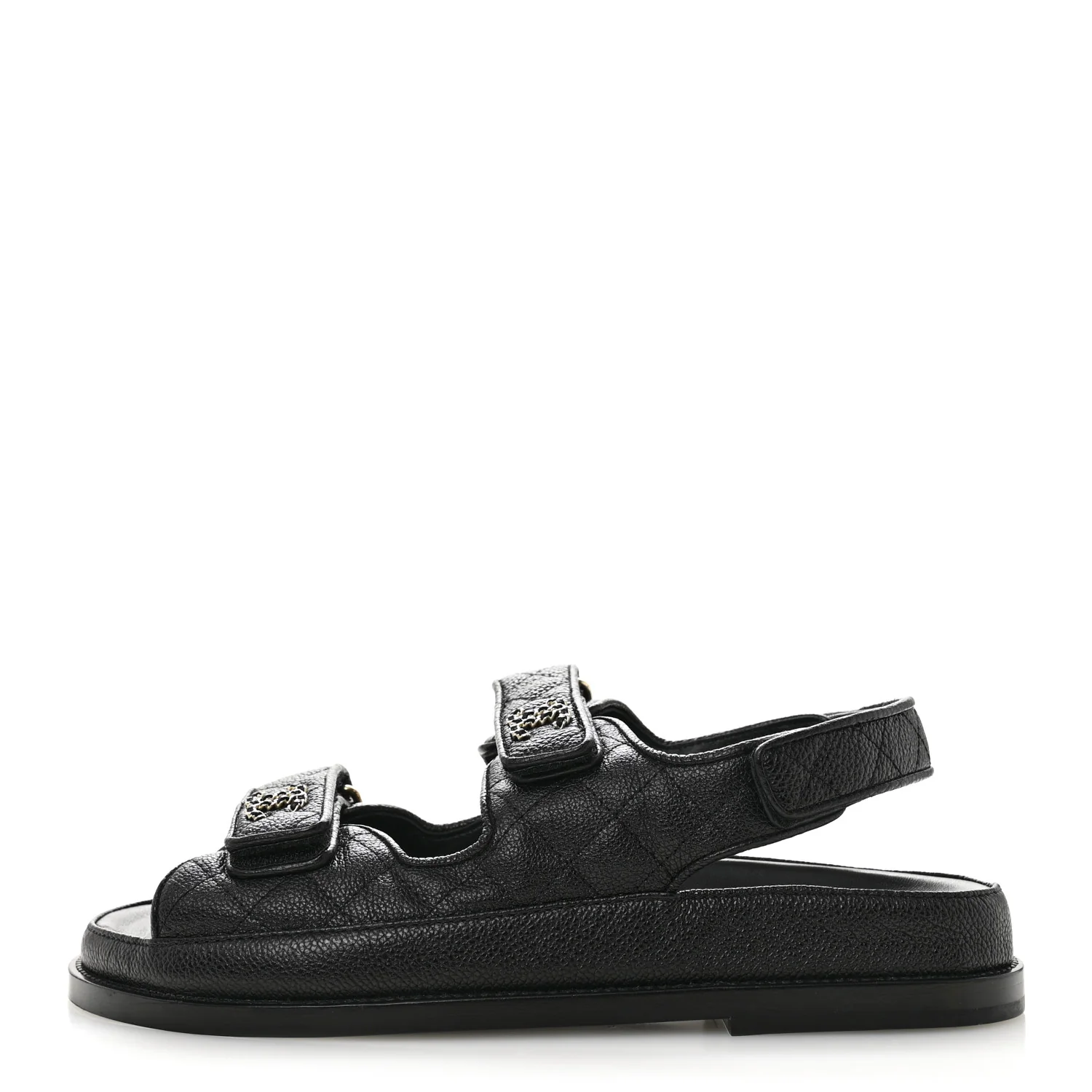 Grained Calfskin Velcro Dad Sandals 39 Black
