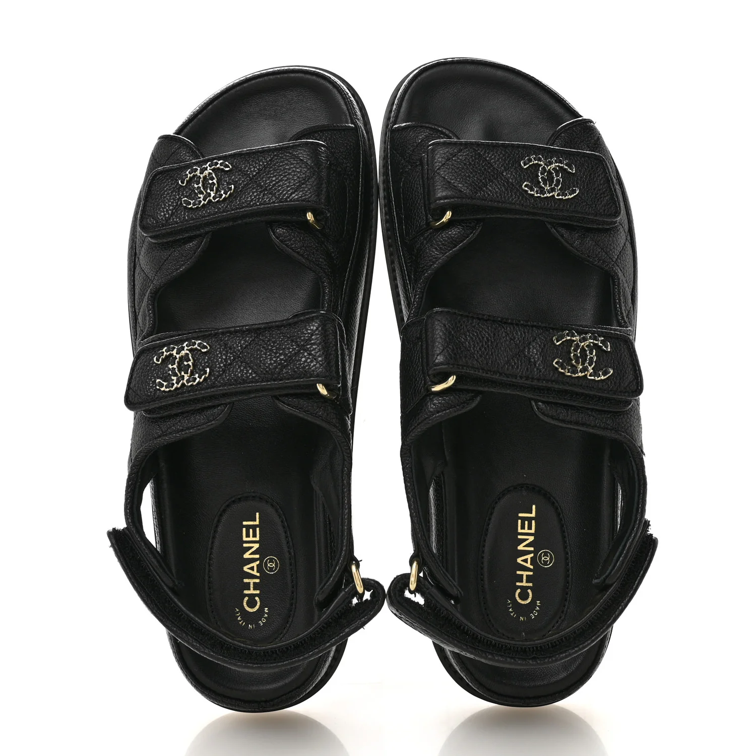 Grained Calfskin Velcro Dad Sandals 39 Black - Image 2