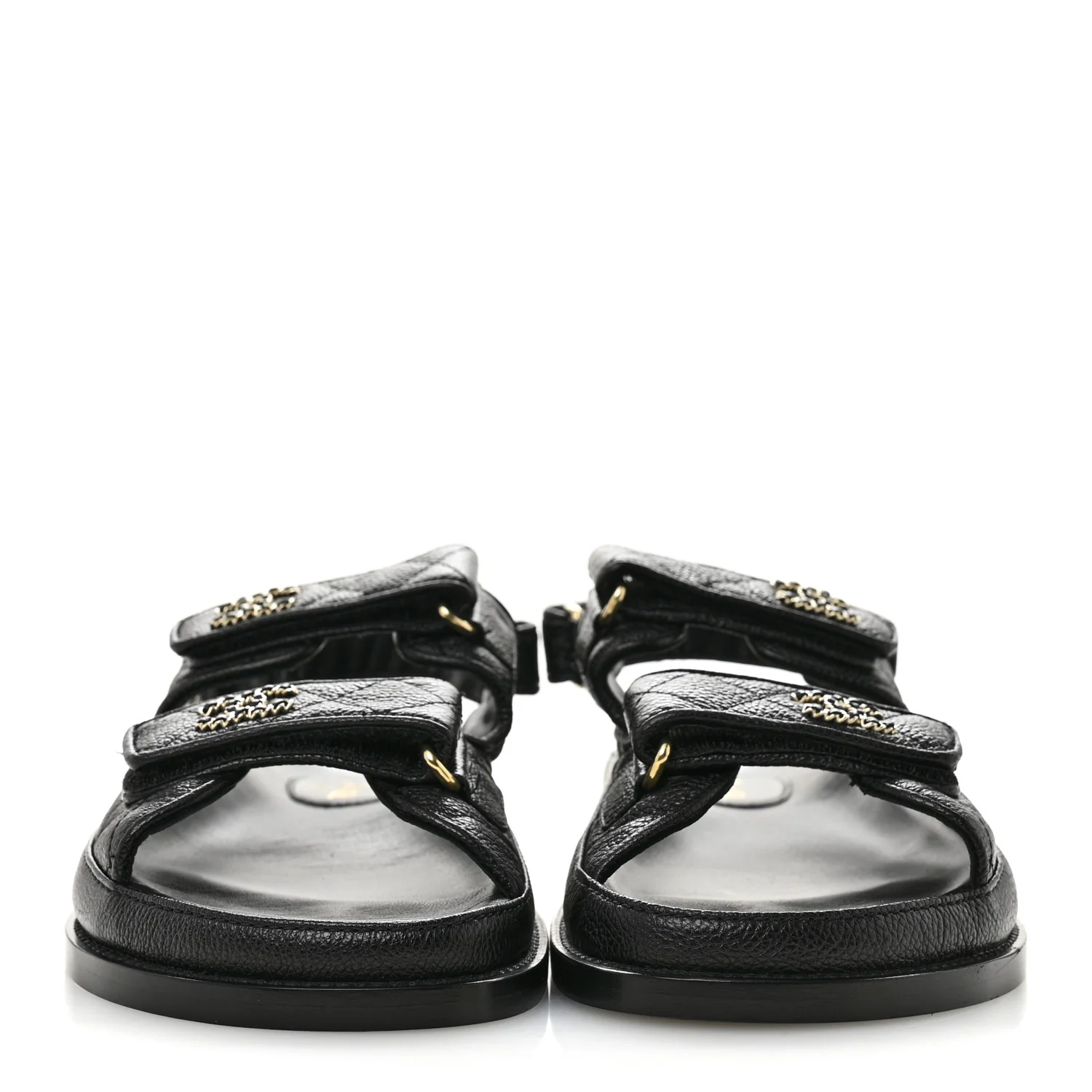 Grained Calfskin Velcro Dad Sandals 39 Black - Image 3