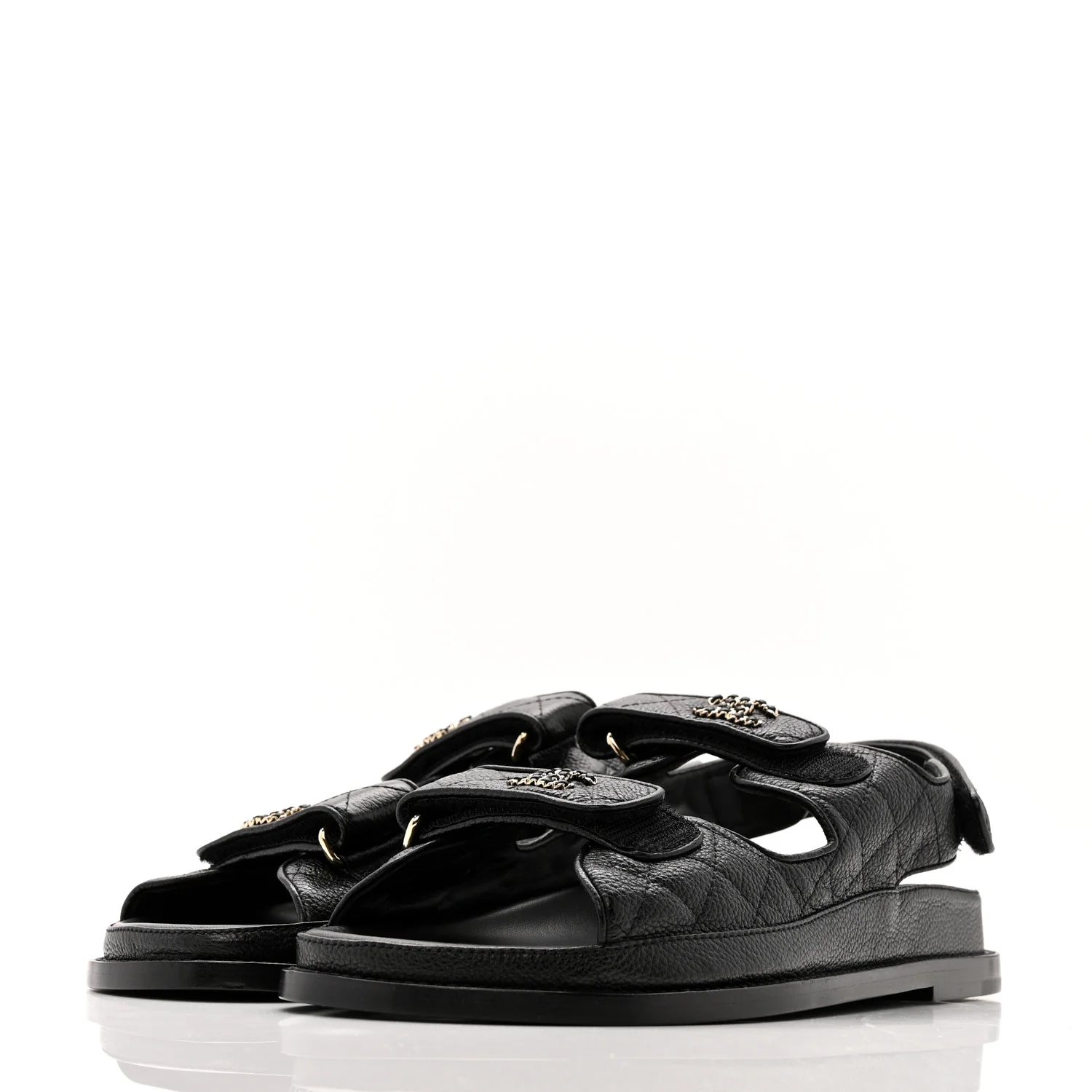Grained Calfskin Velcro Dad Sandals 39.5 Black - Image 4
