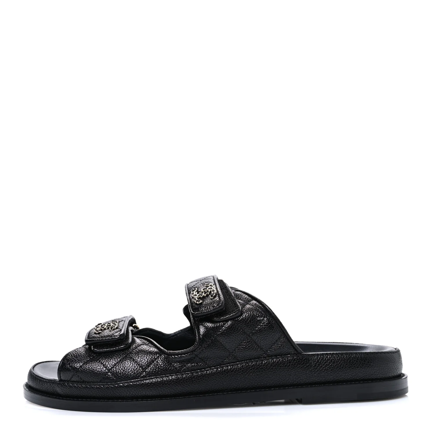 Grained Calfskin Velcro Dad Sandals 42 Black