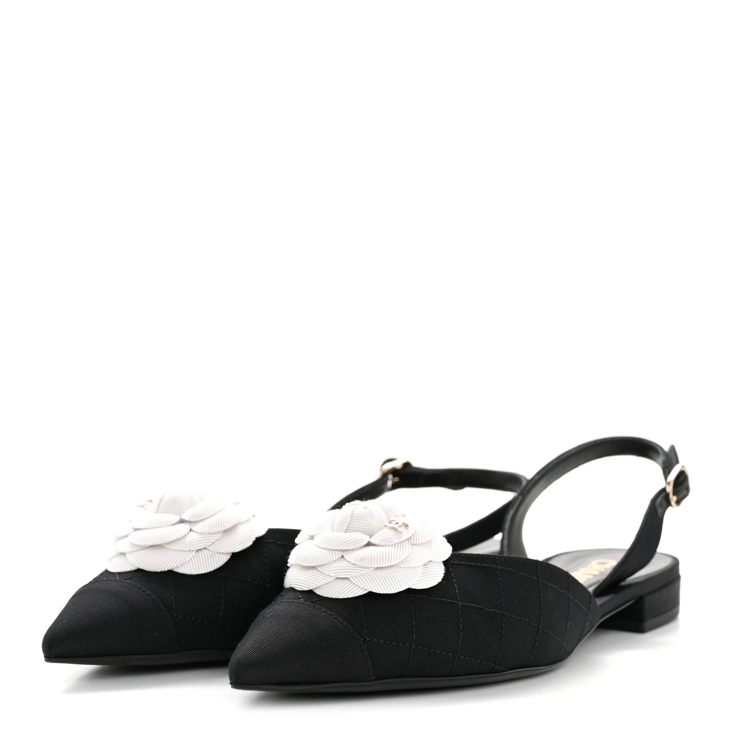 Grosgrain Camellia Slingback Flats 39.5 Black White - Image 12