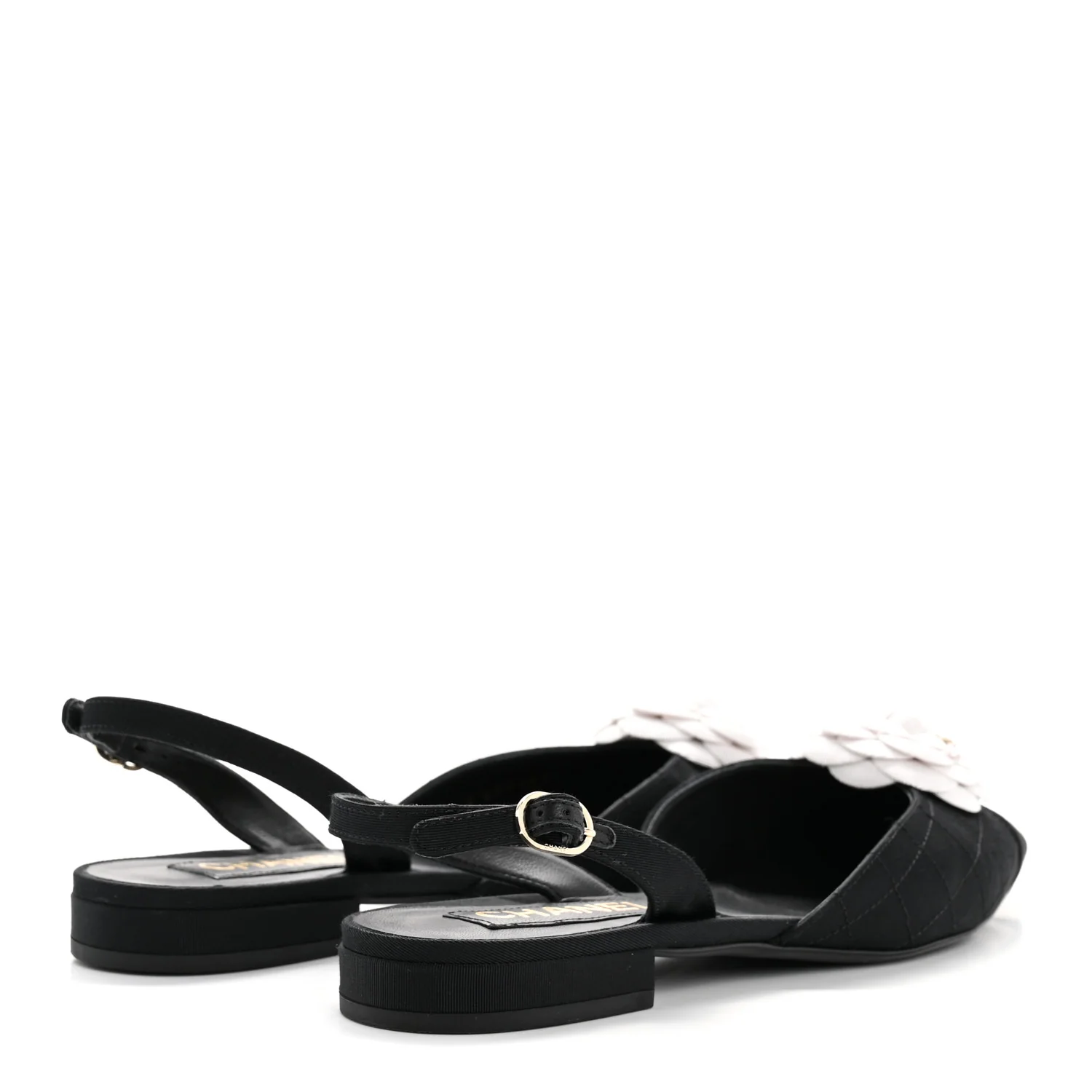 Grosgrain Camellia Slingback Flats 39.5 Black White - Image 13