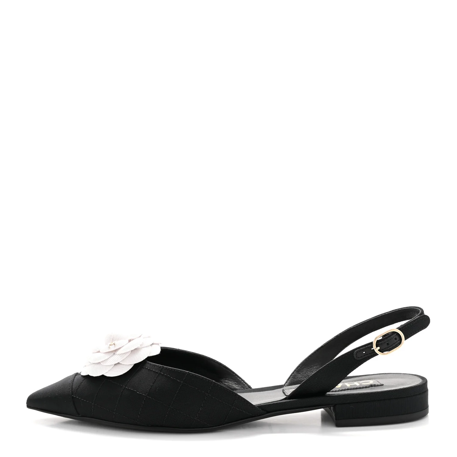 Grosgrain Camellia Slingback Flats 39.5 Black White - Image 3