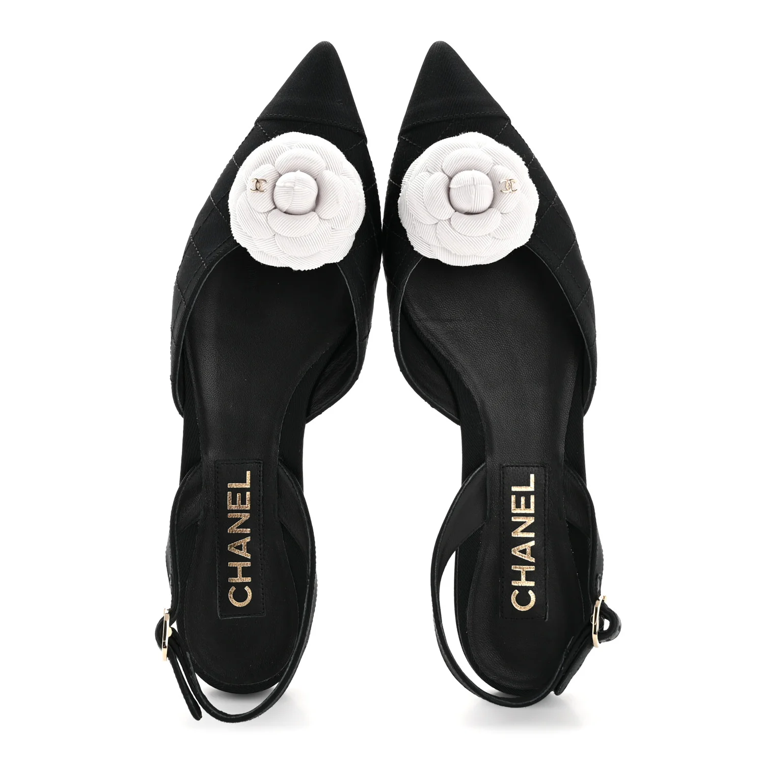 Grosgrain Camellia Slingback Flats 39.5 Black White - Image 5