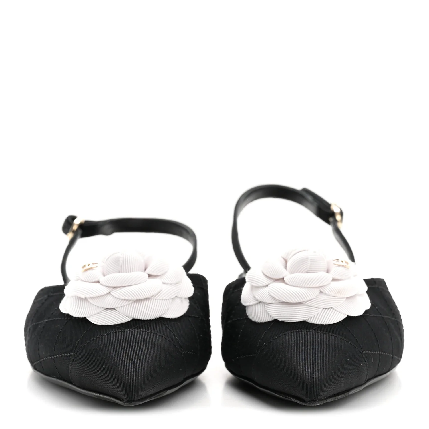 Grosgrain Camellia Slingback Flats 39.5 Black White - Image 9