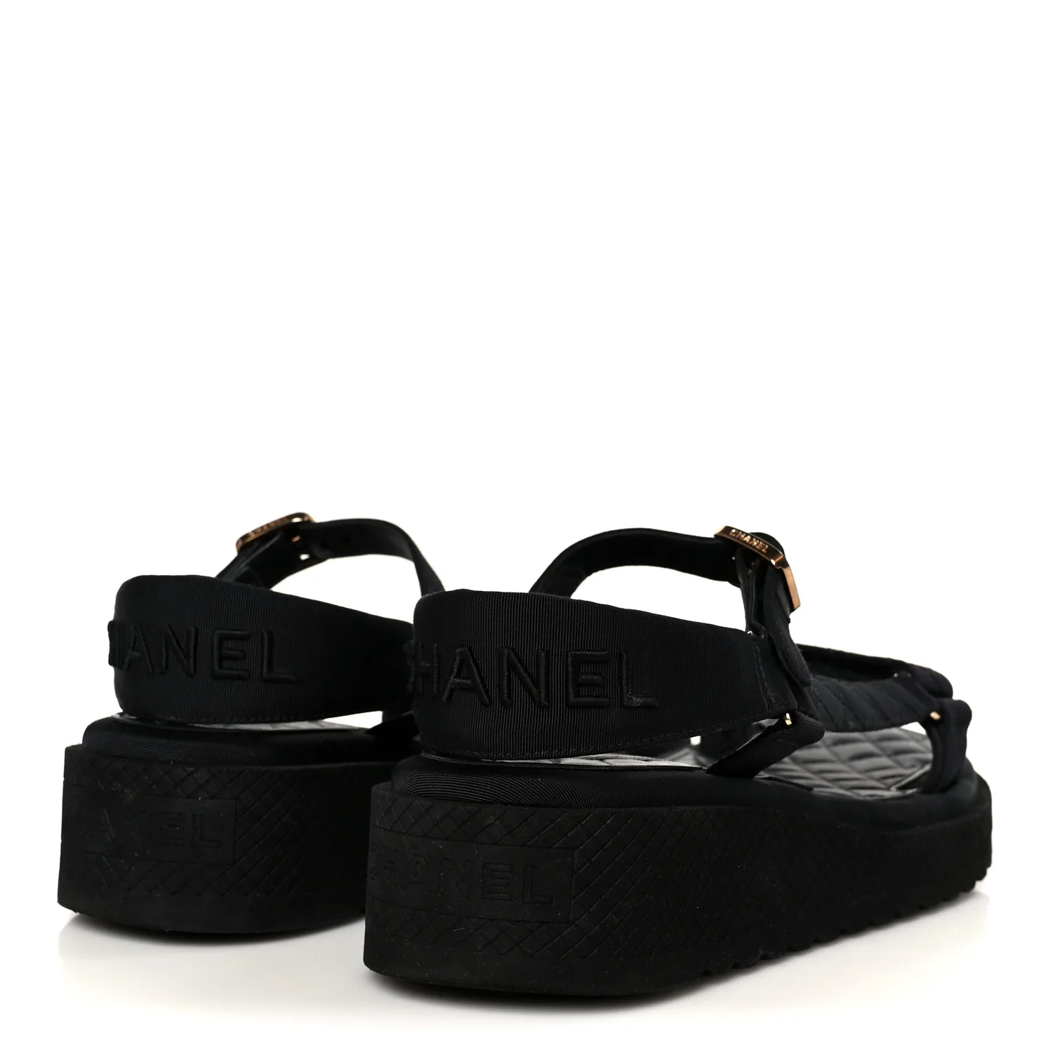 Grosgrain Logo Platform Sandals 38.5 Black - Image 5