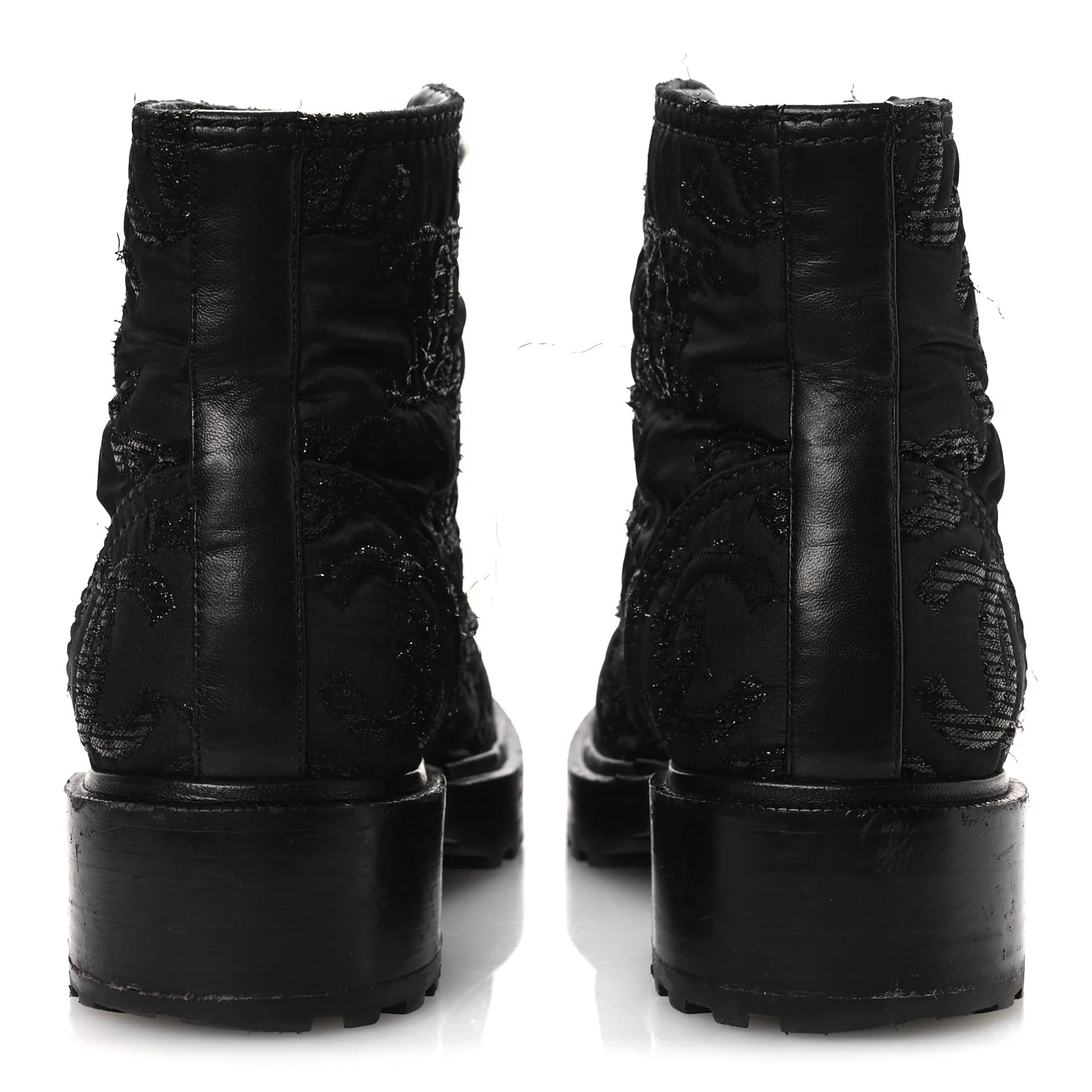 Grosgrain Tweed Pearl CC Combat Short Boots 39 Black - Image 6
