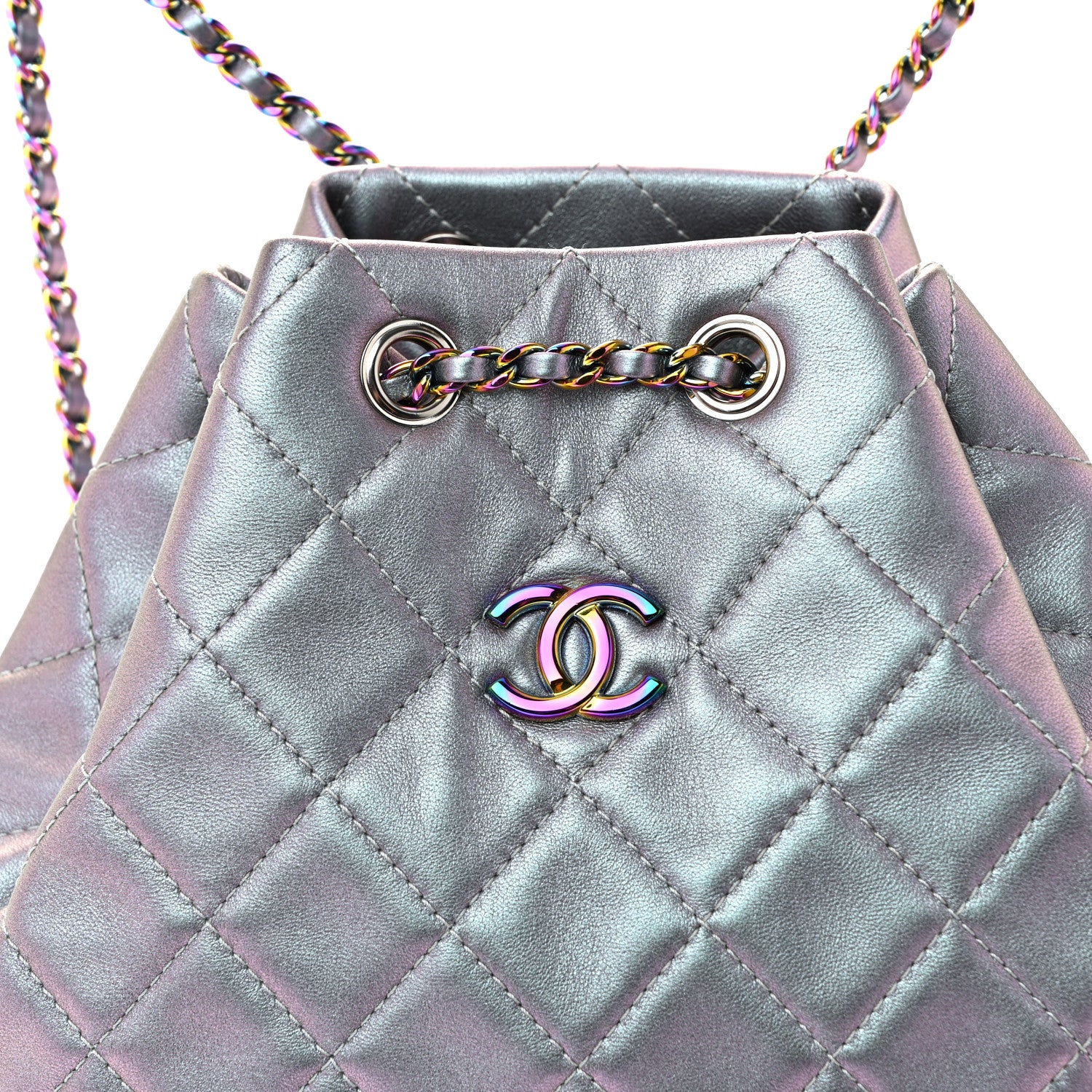 Iridescent Aged Calfskin Quilted Gabrielle Backpack Light Purple - Image 8